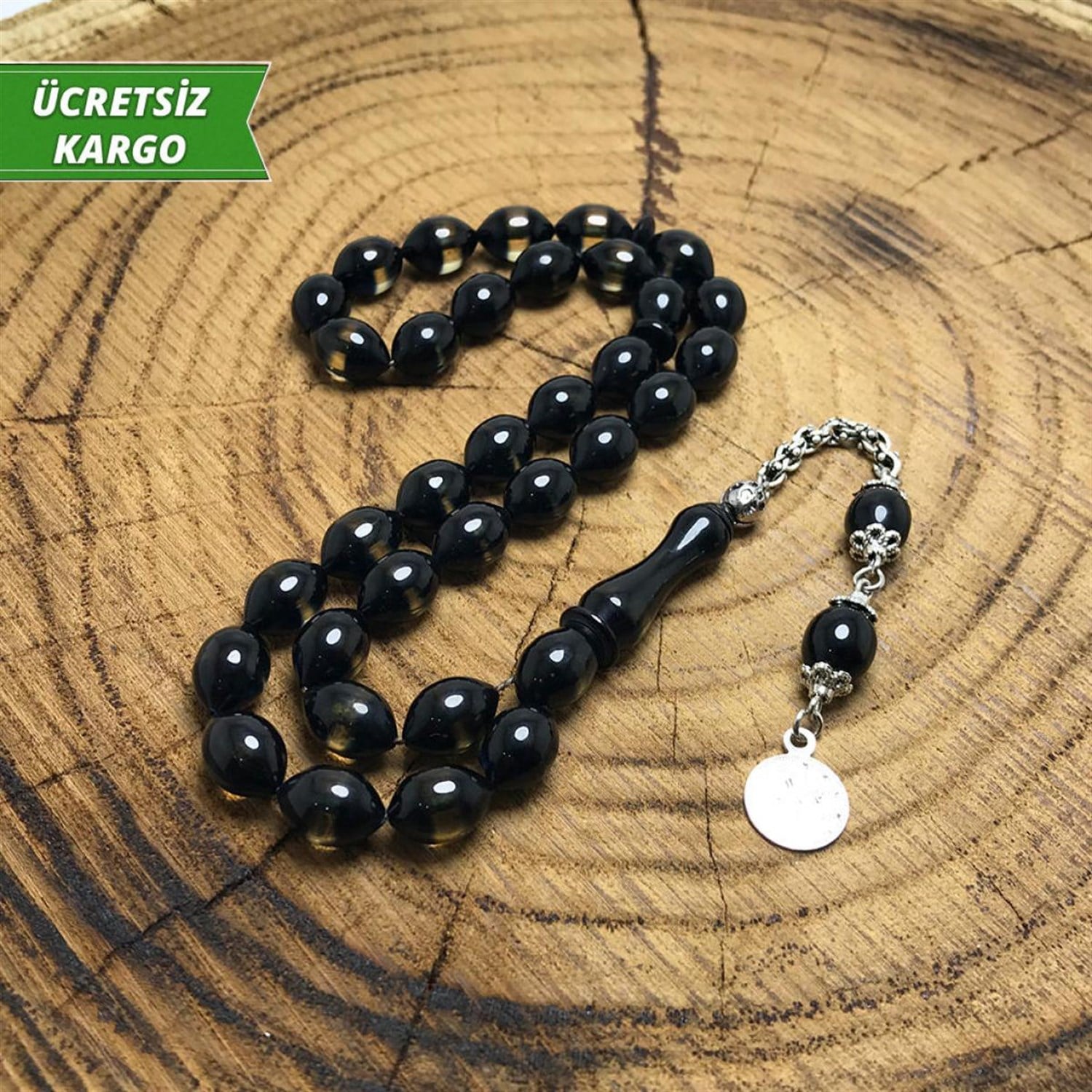 Kapsül Kesim Kara Bal Renkte Sürmeli Sıkma Kehribar Tesbih 