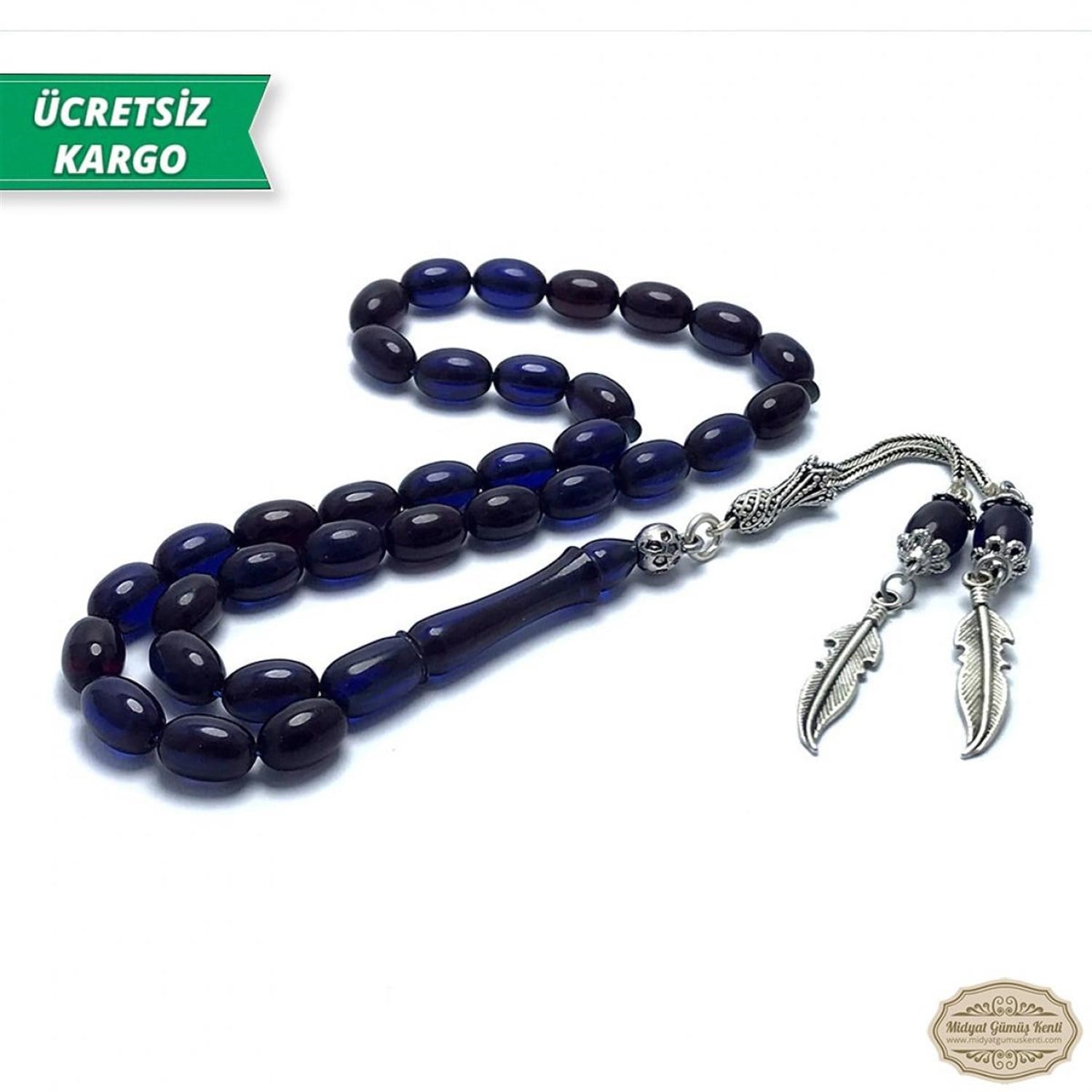 Kapsül Kesim Lacivert Mor Renkte Ateş Kehribar Tesbih 