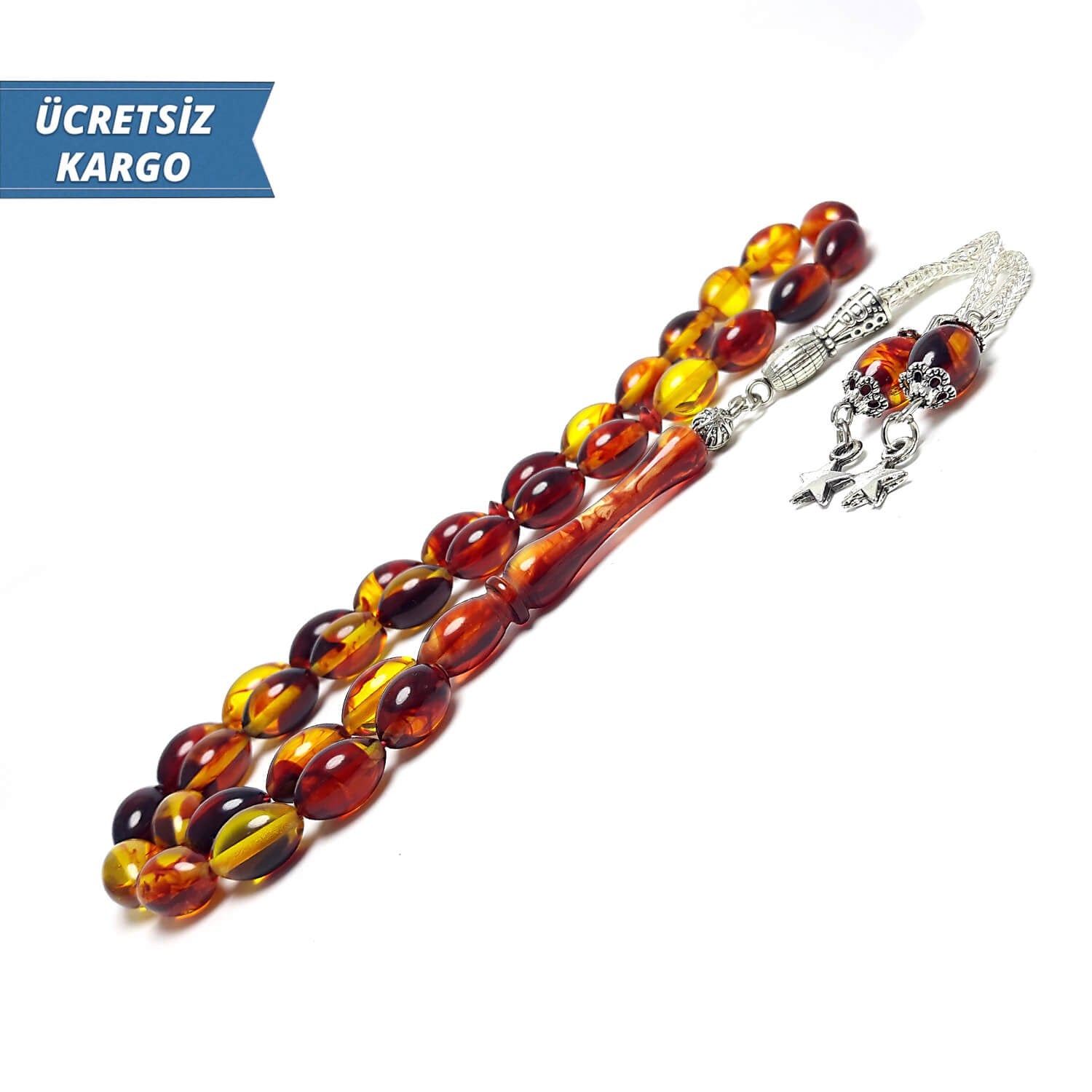 Karışık Renkte Arpa Kesim Toz Kehribar Tesbih