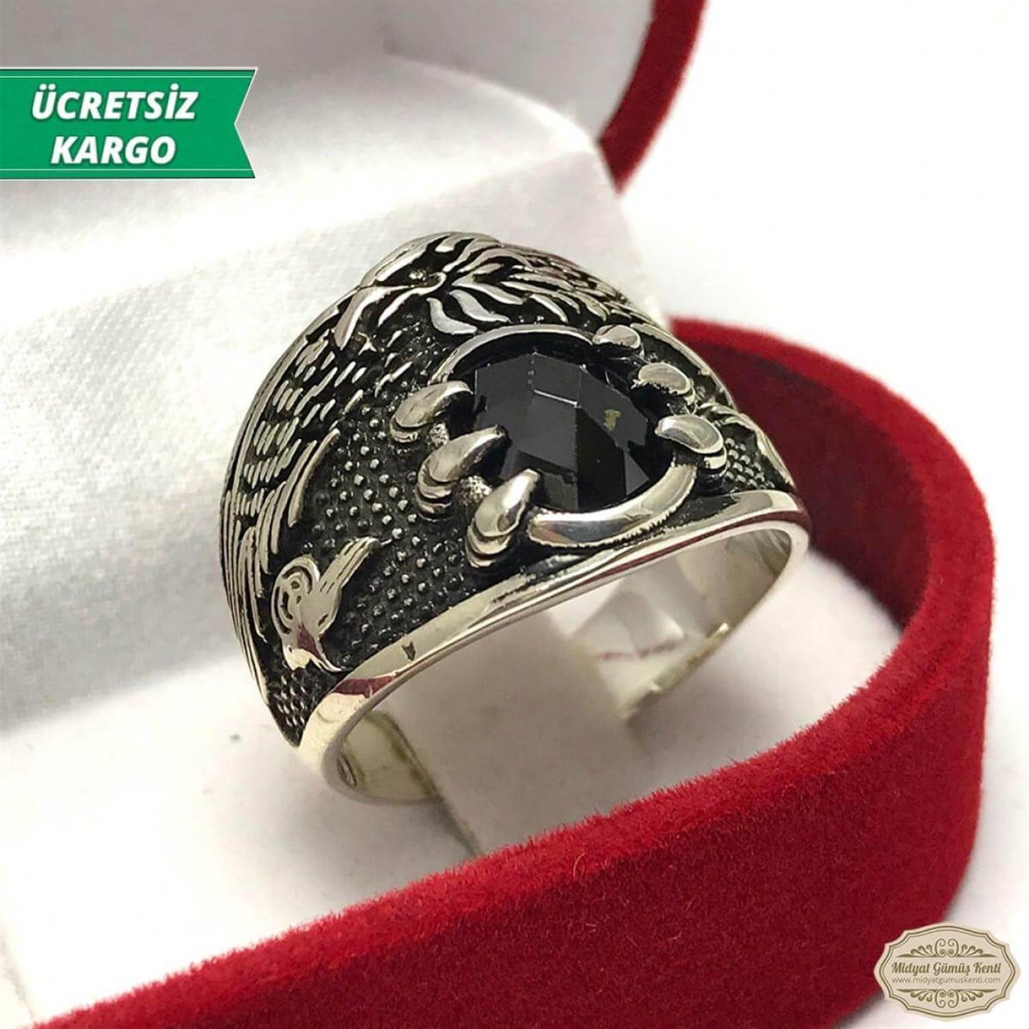 Kartal Model Oniks Taşlı Erkek Gümüş Yüzük