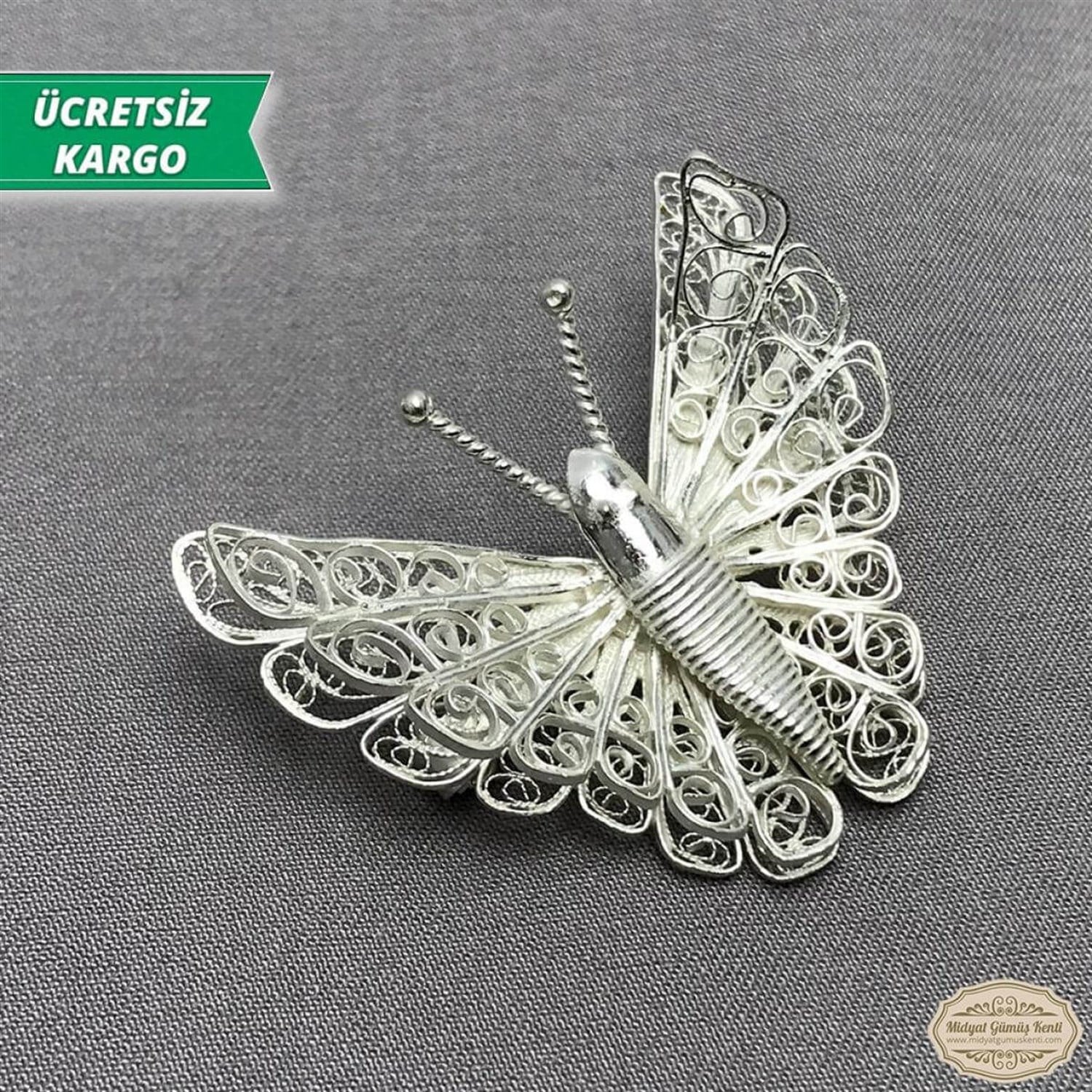 Kelebek Model Telkari Bayan Gümüş Broş