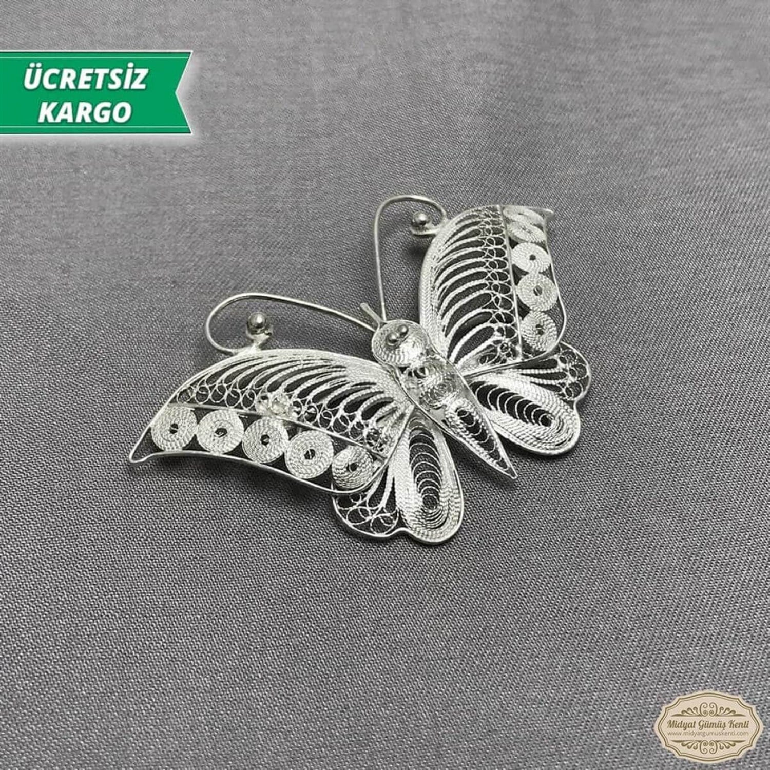 Kelebek Model Telkari Bayan Gümüş Broş