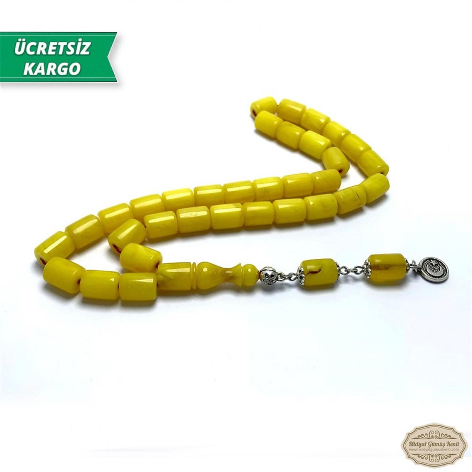 Kesme Kesim Sarı Renk Sıkma Kehribar Tesbih