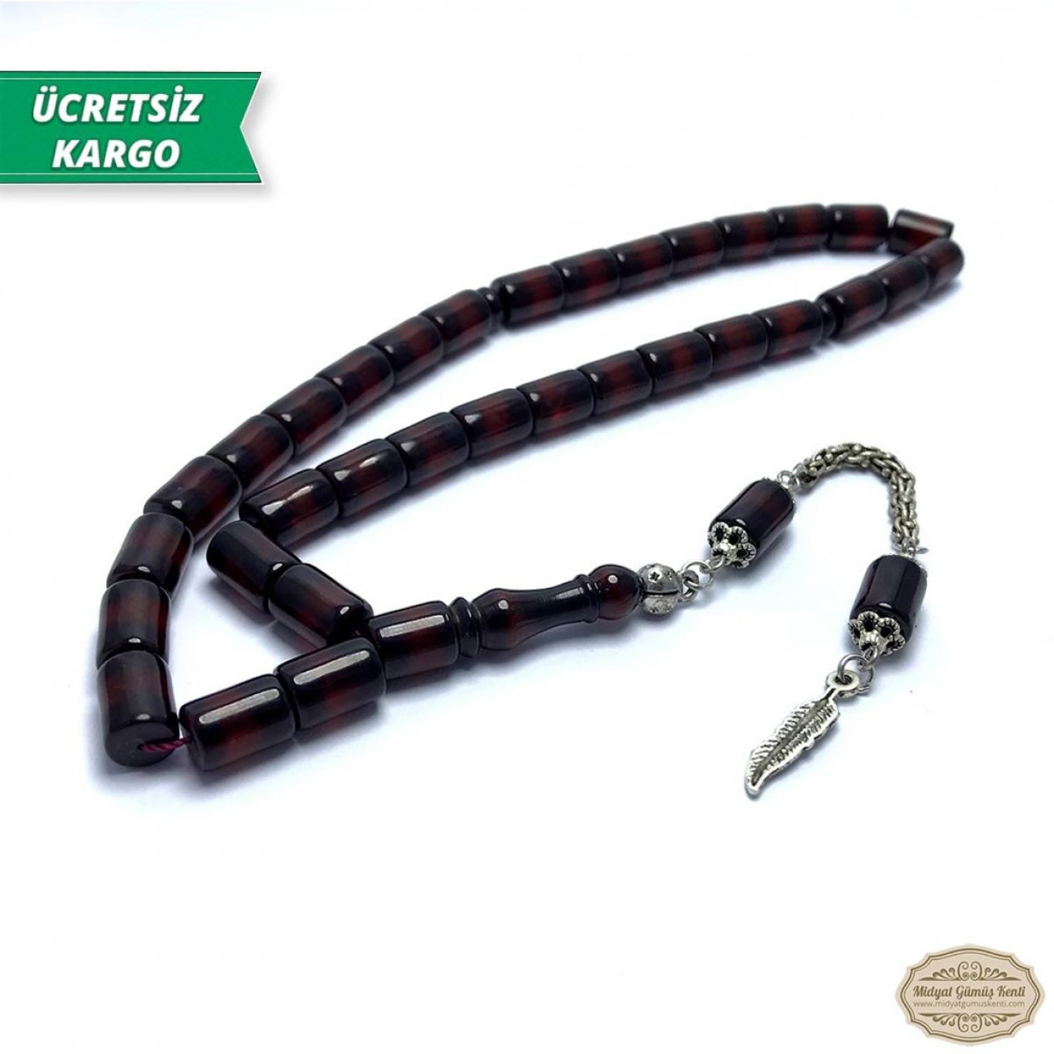 Kesme Kesim Siyah Kırmızı Hareli Sıkma Kehribar Tesbih 