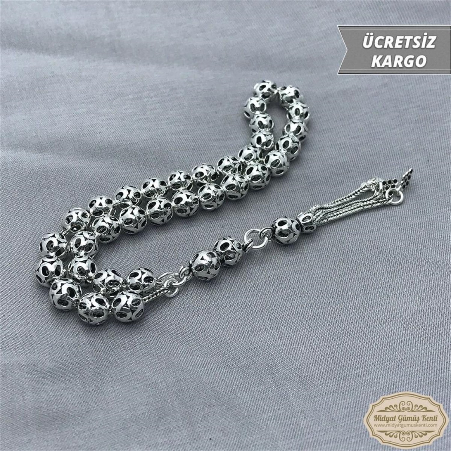 Küre Kesim Kafes Model 925 Oksitli Saf Gümüş Midyat Gümüş Tesbih