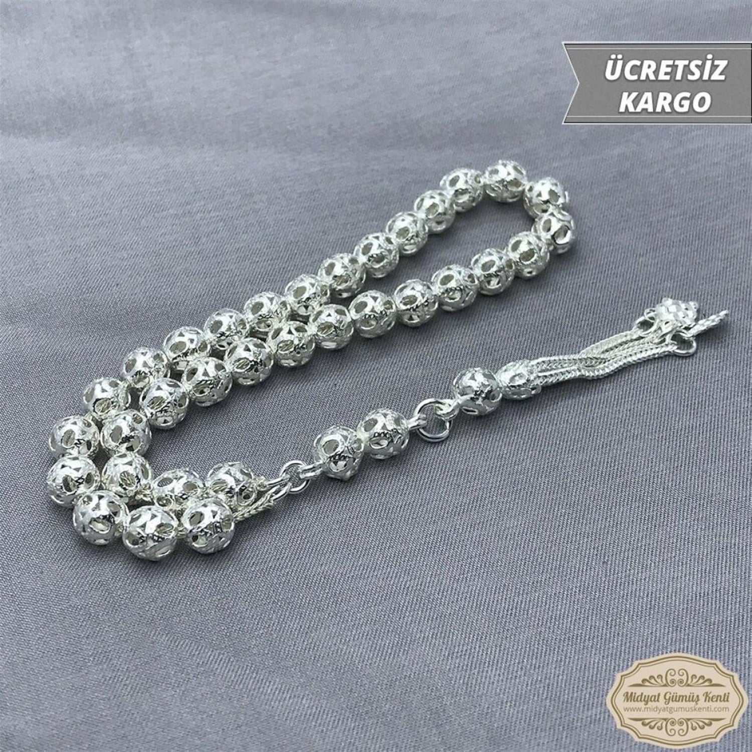 Küre Kesim Kafes Model 925 Saf Gümüş Midyat Gümüş Tesbih