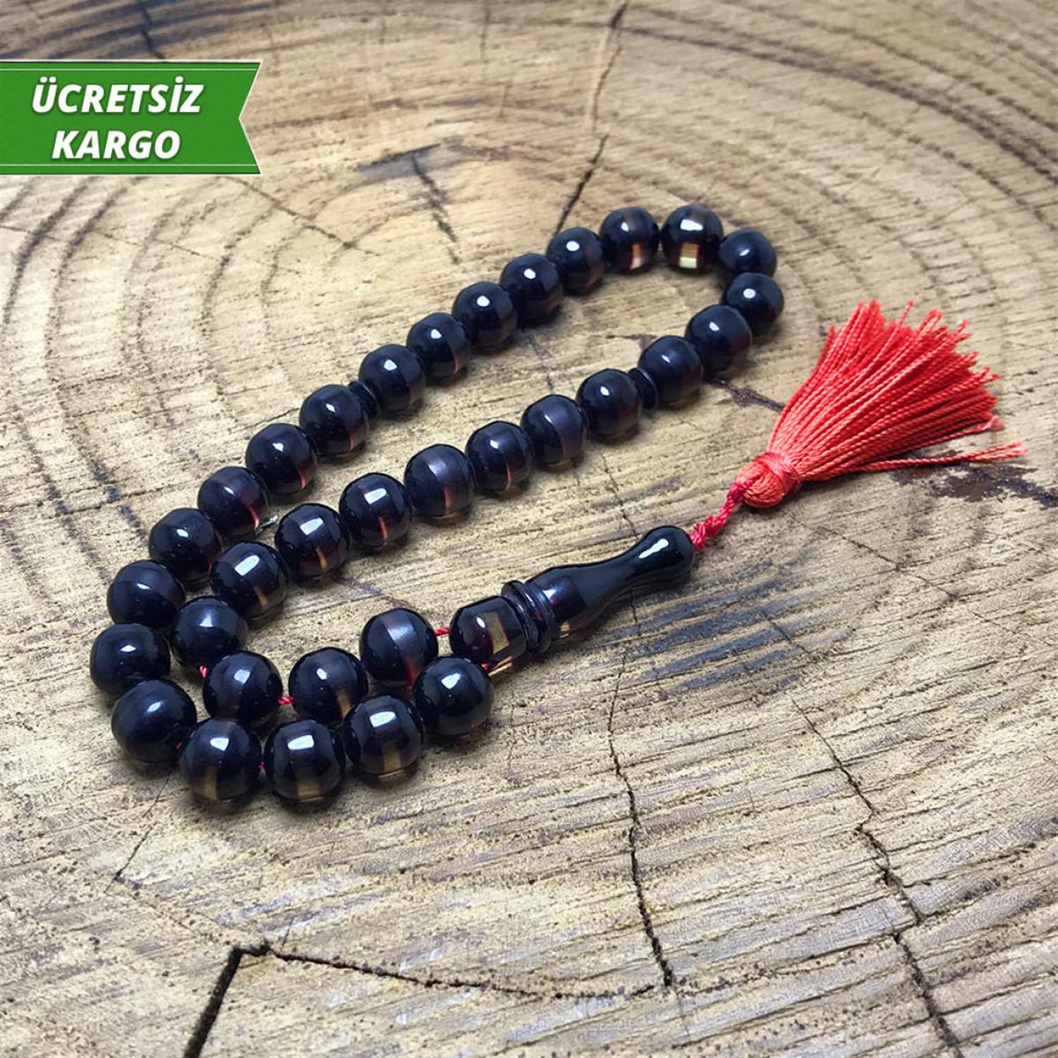 Küre Kesim Kara Bal Renkte Sürmeli Sıkma Kehribar Tesbih 