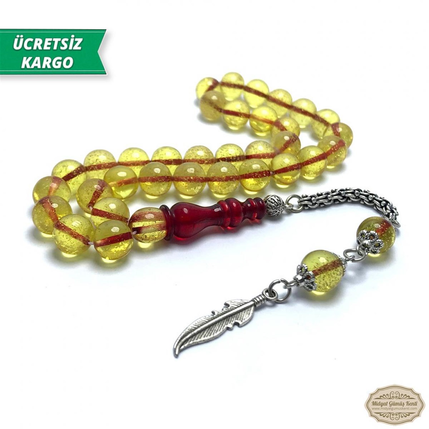 Küre Kesim Sarı Kırmızı Süzme Ateş Kehribar Tesbih