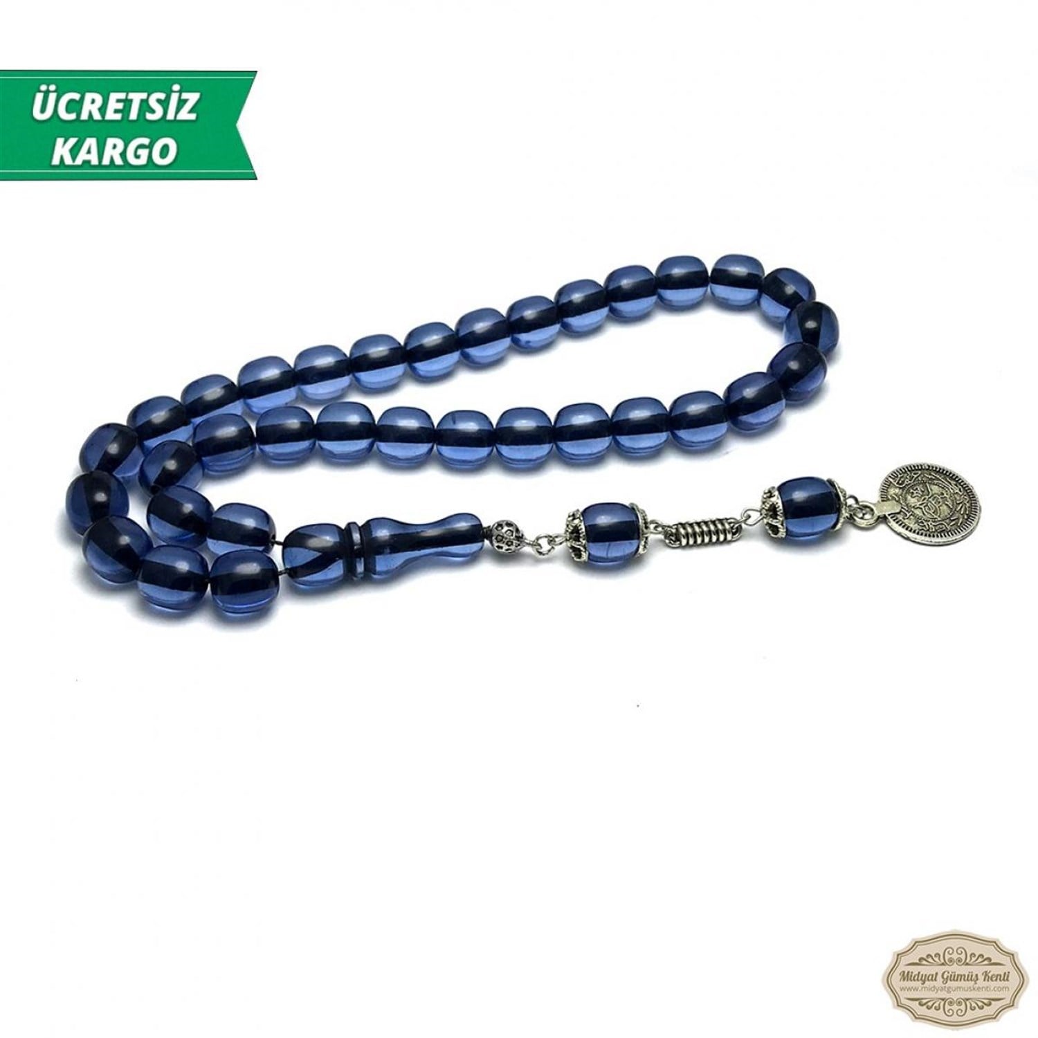 Lacivert Renk Küre Kesim Toz Kehribar Tesbih