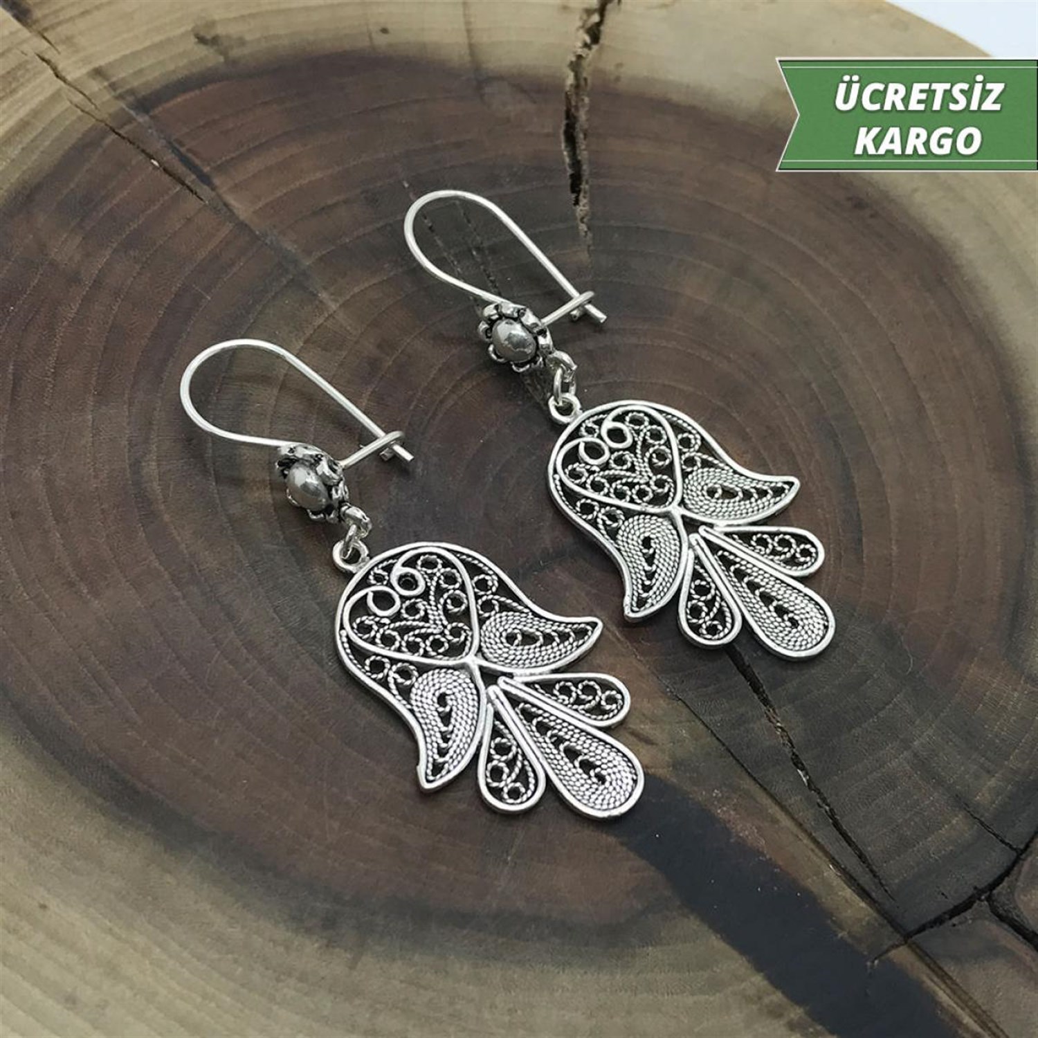 Lale Model Midyat Yöresel Oksitli Telkari Gümüş Küpe