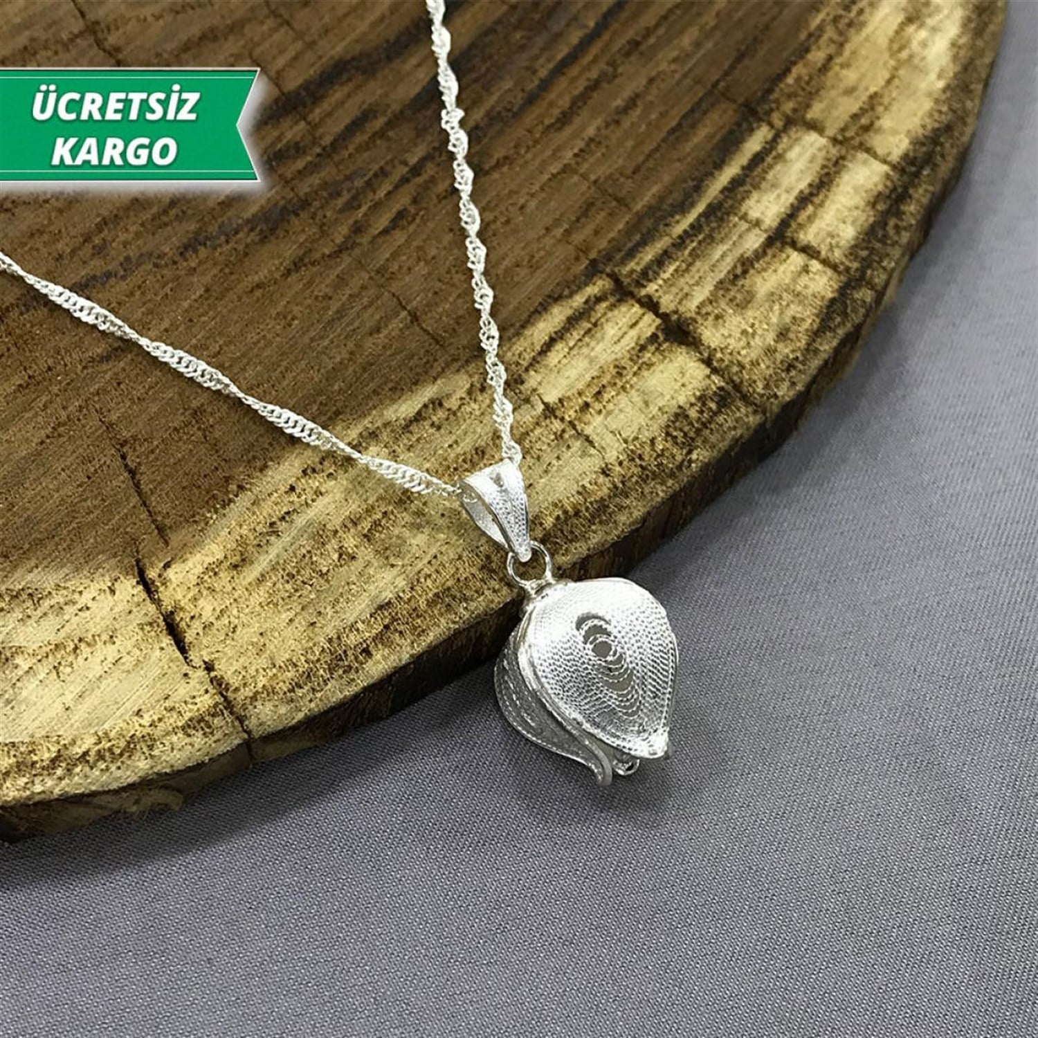 Lale Model Midyat Yöresel Telkari Gümüş Kolye Ucu