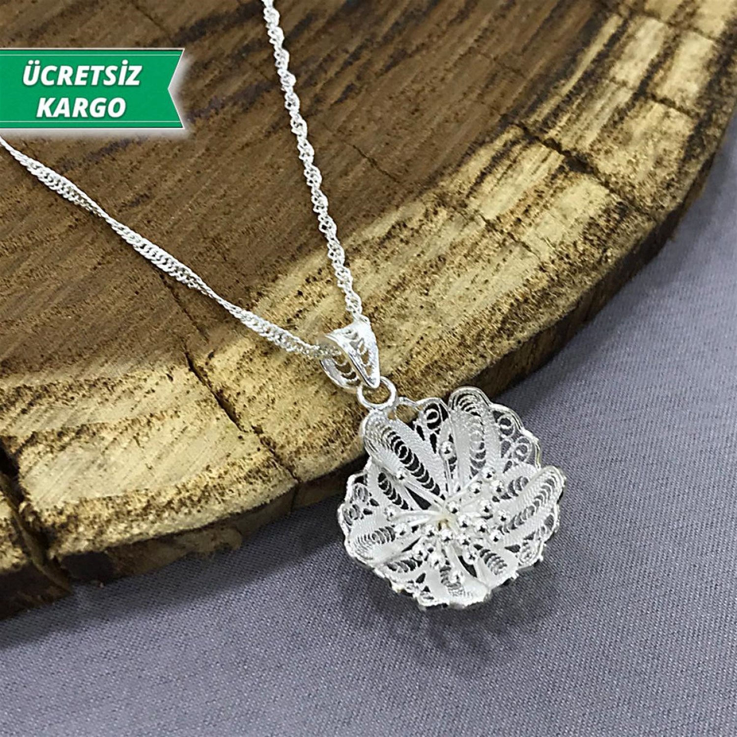 Lotus Model Midyat Yöresel Telkari Gümüş Kolye Ucu