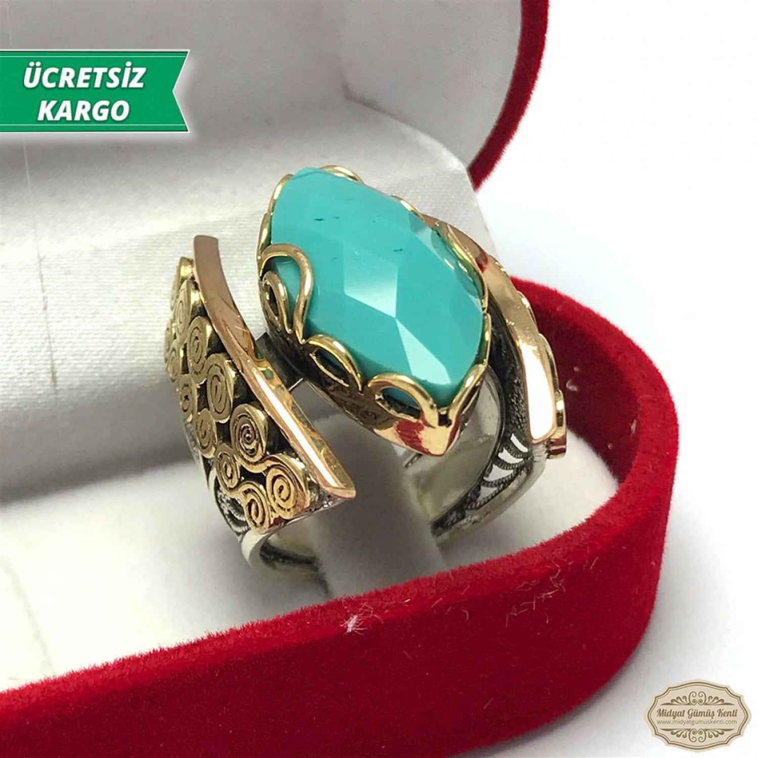 Mavi Topaz Taşlı Midyat Telkari Bayan Gümüş Yüzük