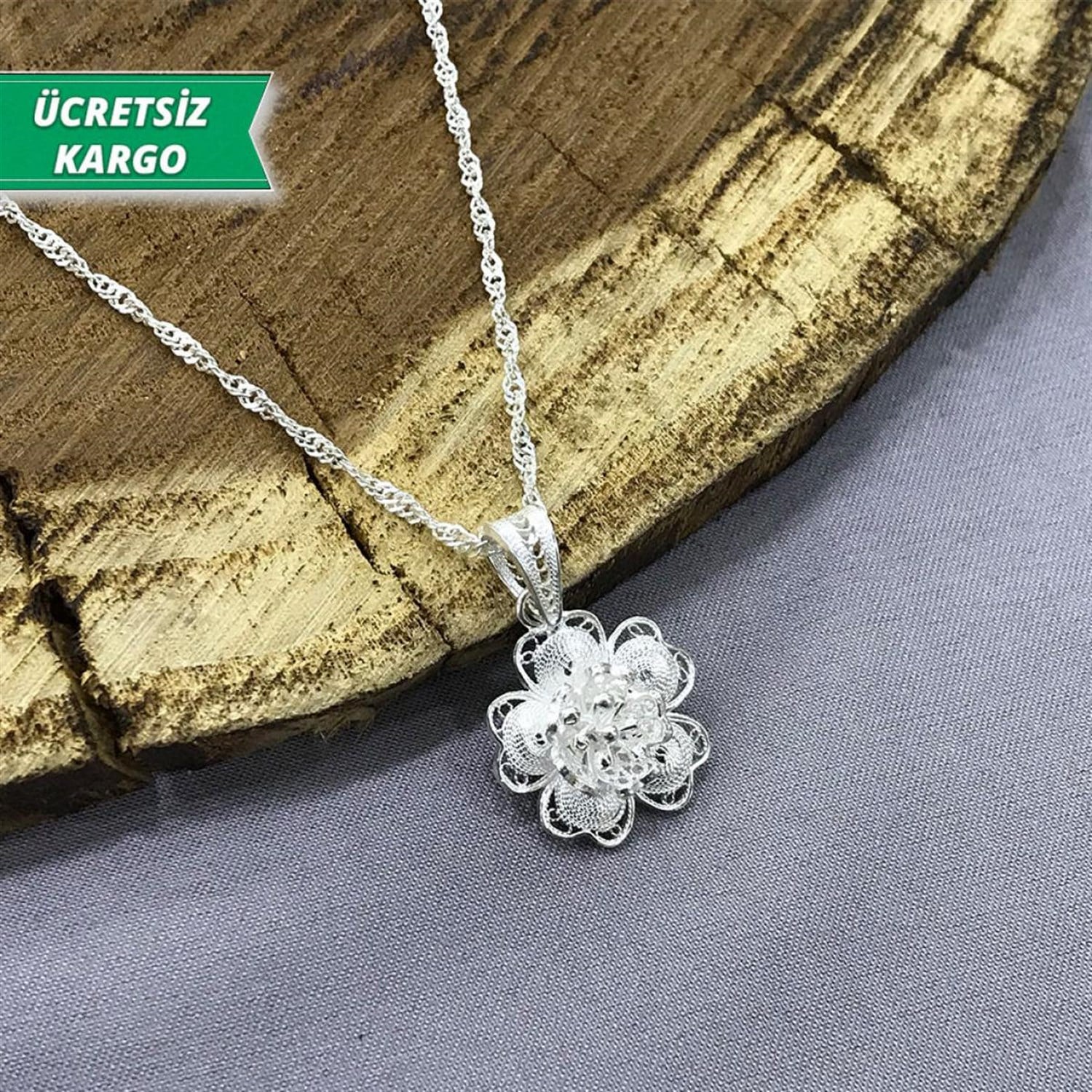 Menekşe Model Midyat Yöresel Telkari Gümüş Kolye Ucu