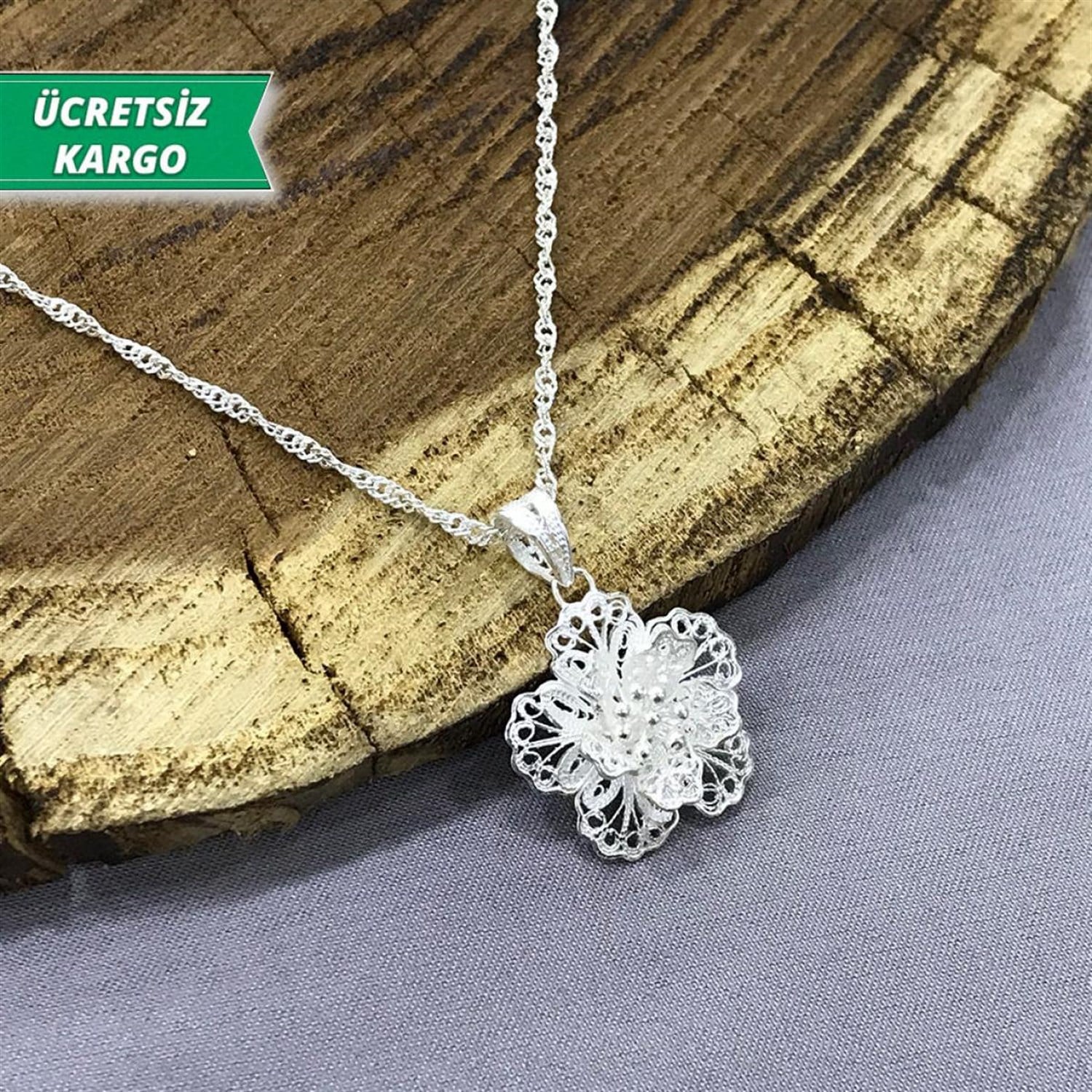 Menekşe Model Midyat Yöresel Telkari Gümüş Kolye Ucu