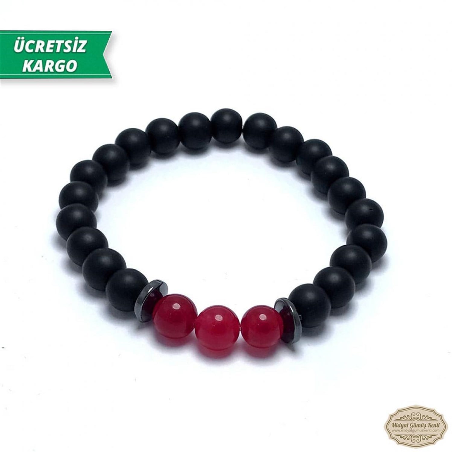 Mercan Taşlı Mat Oniks Model Erkek Bayan Bileklik