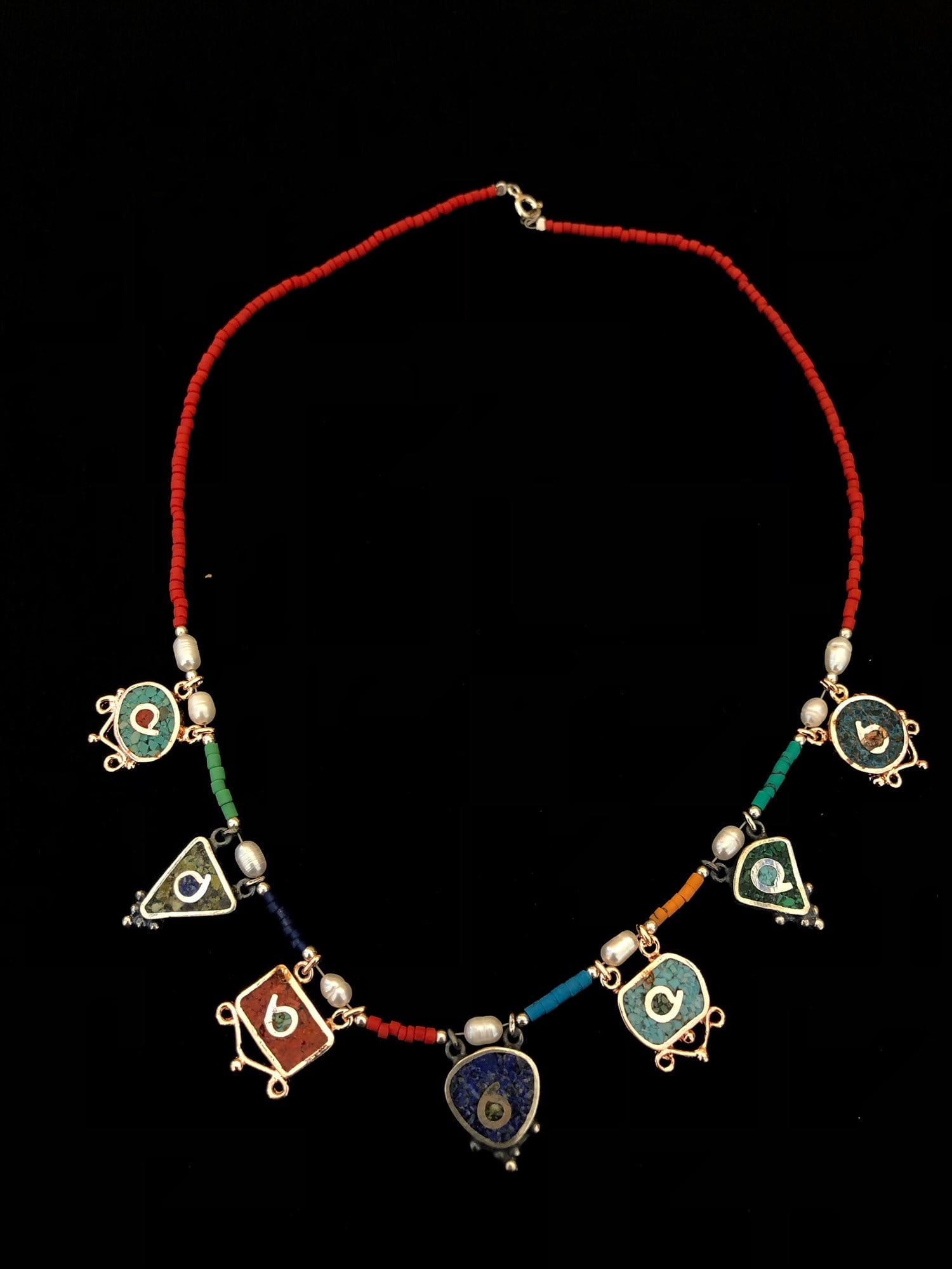 Mozaik Doğal Taş İşlemeli Gümüş Bayan Kolye