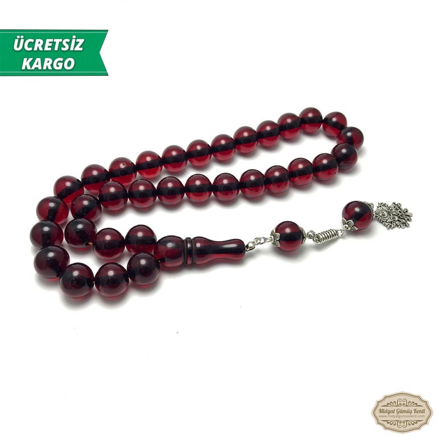 Nar Çiçeği Rengi Küre Kesim Toz Kehribar Tesbih