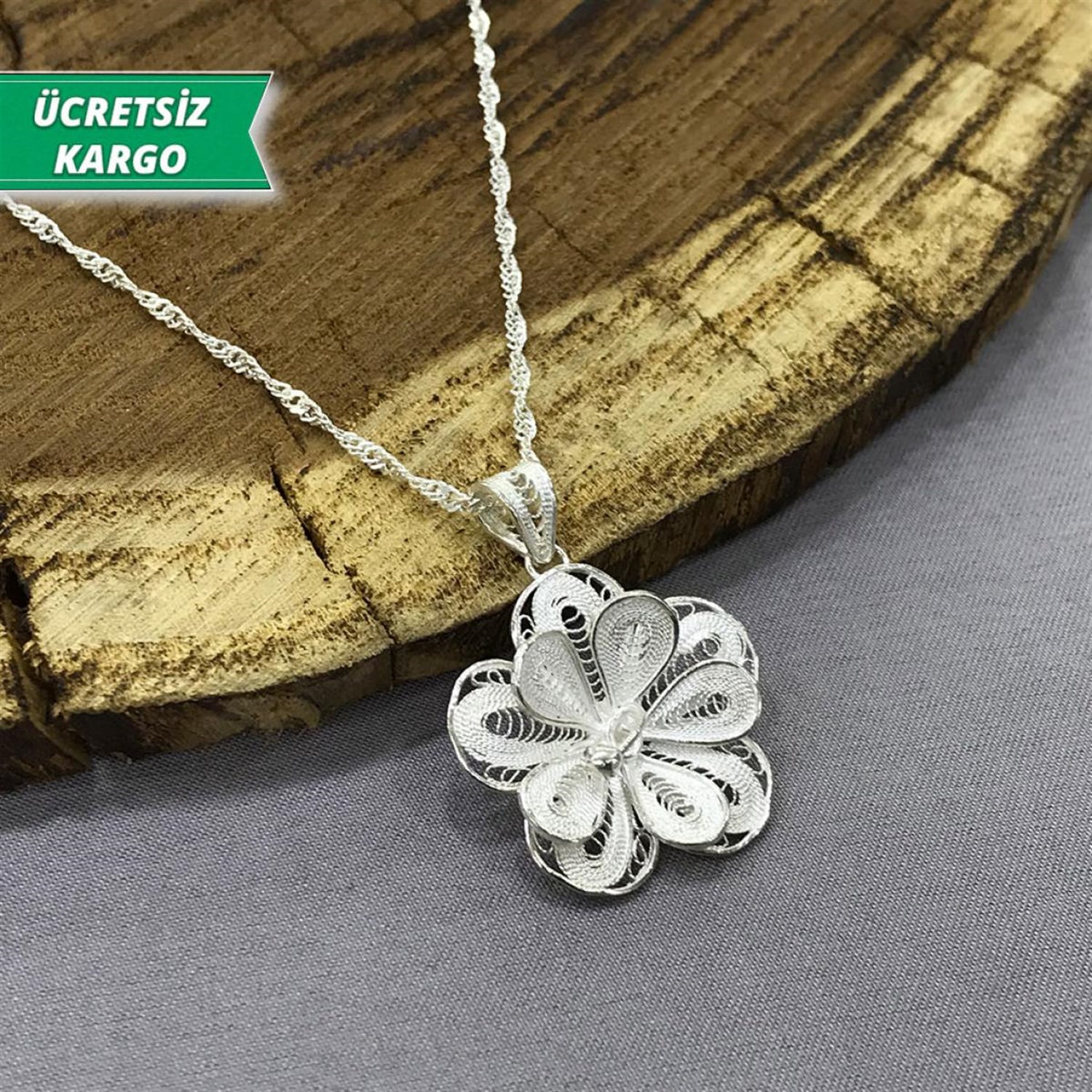 Nergis Model Midyat Yöresel Telkari Gümüş Kolye Ucu