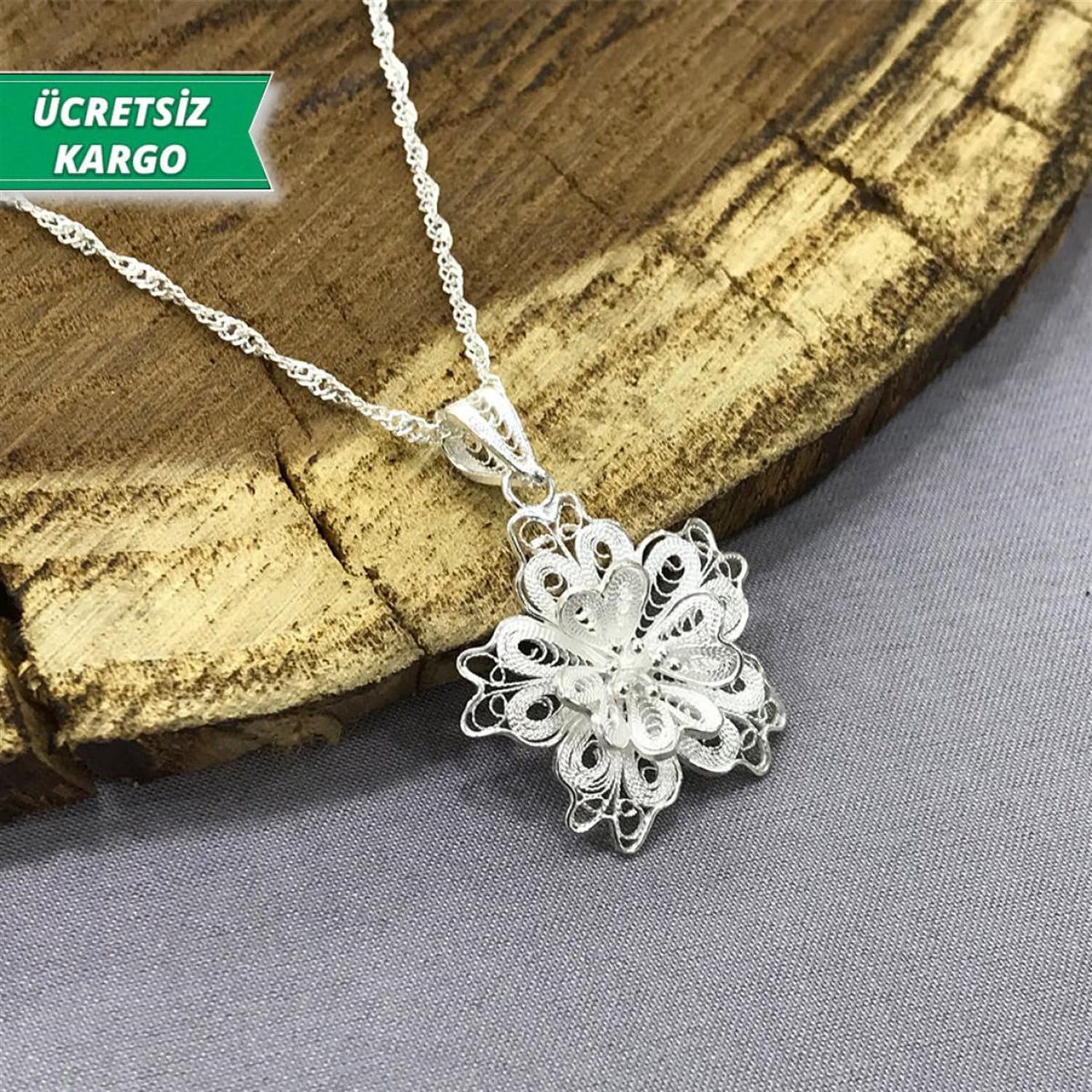 Nergiz Model Midyat Yöresel Telkari Gümüş Kolye Ucu