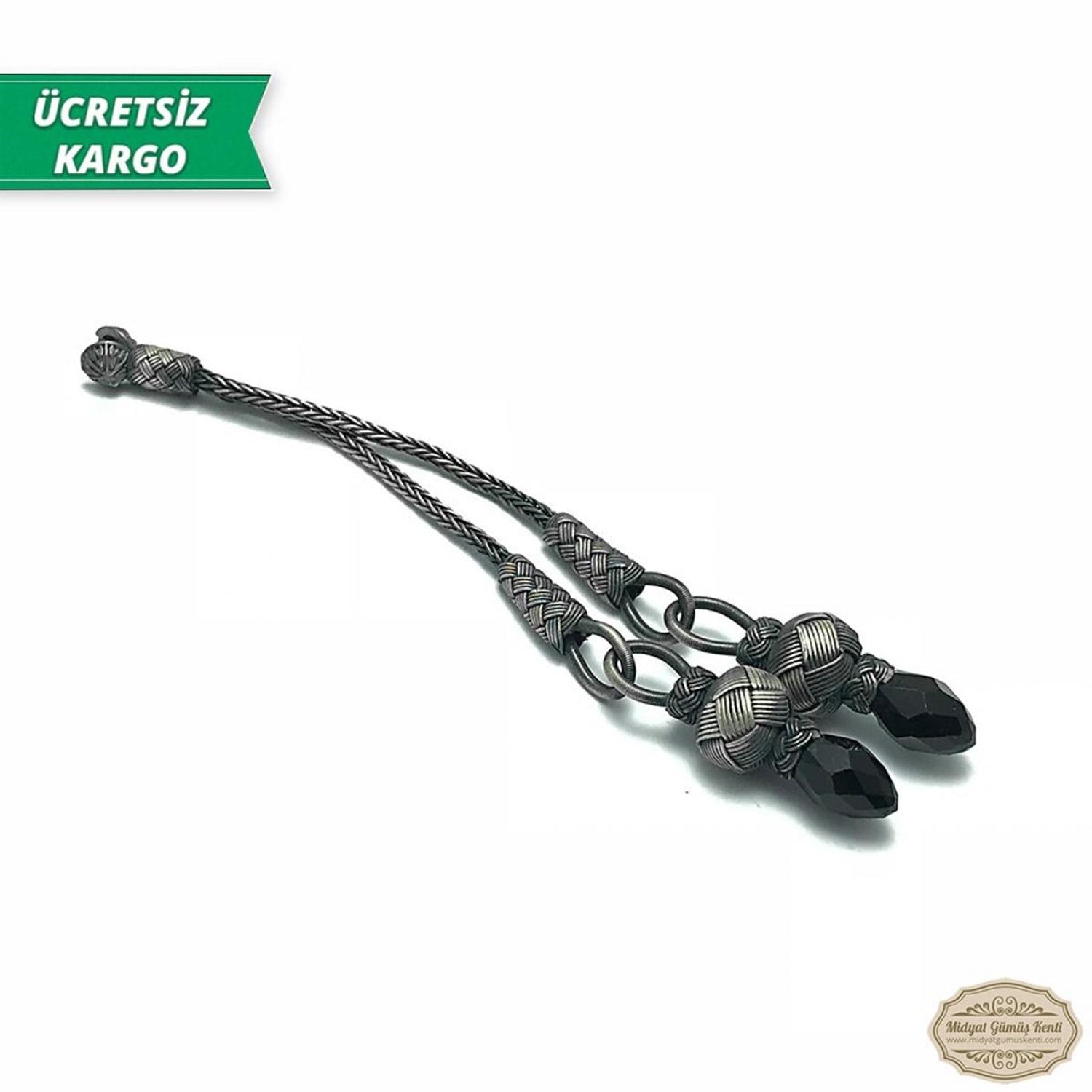 Oniks Taşlı 1000 Ayar Kazaziye Gümüş Tespih Püskülü