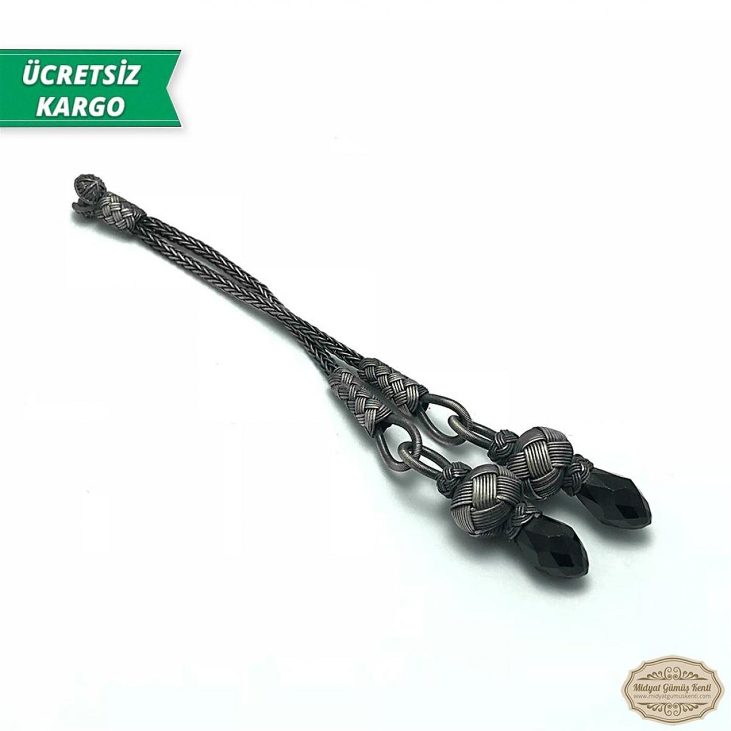 Oniks Taşlı 1000 Ayar Kazaziye Gümüş Tespih Püskülü