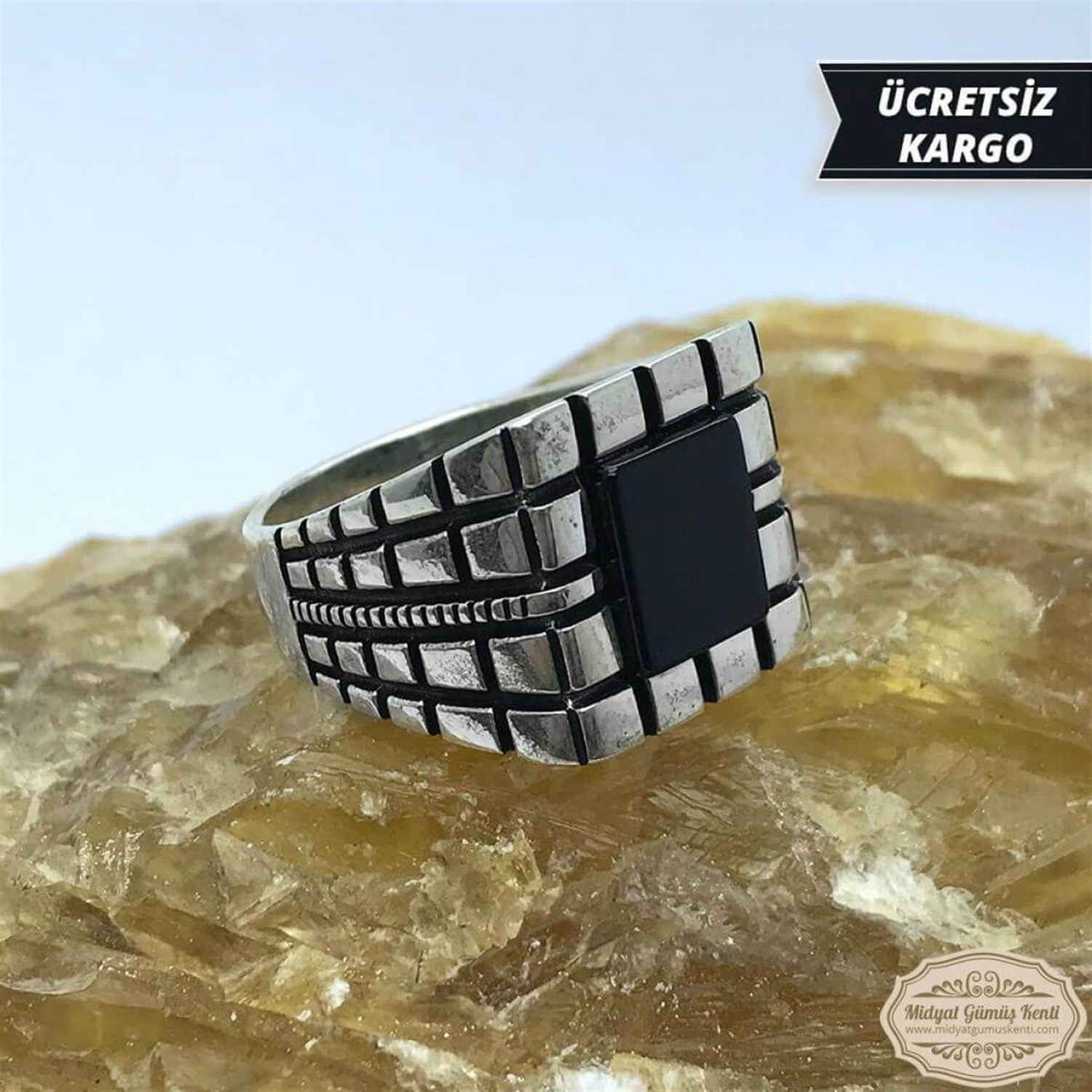 Oniks Taşlı Kare Model 925 Ayar Erkek Gümüş Yüzük