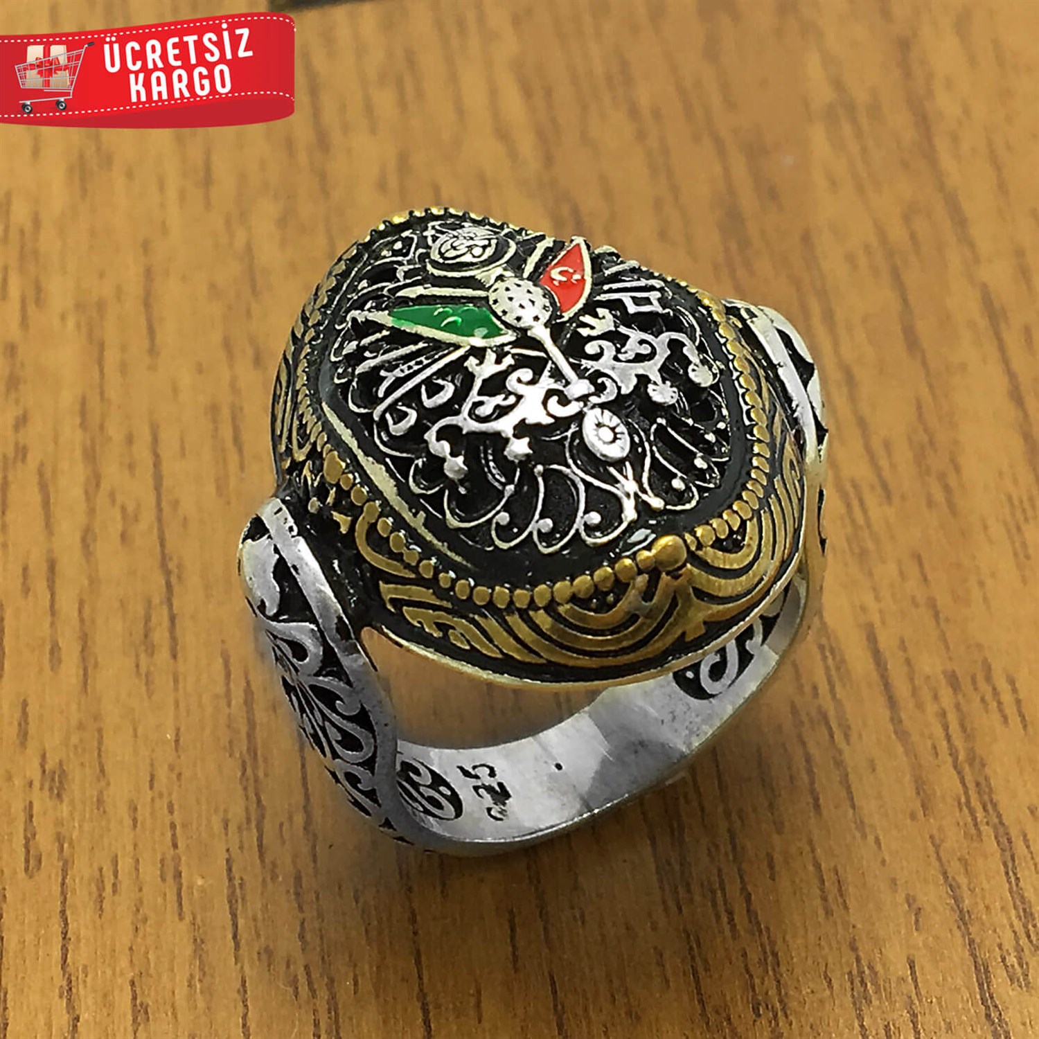 Osmanlı Sancağı Tasarım 925 Ayar Erkek Gümüş Yüzük