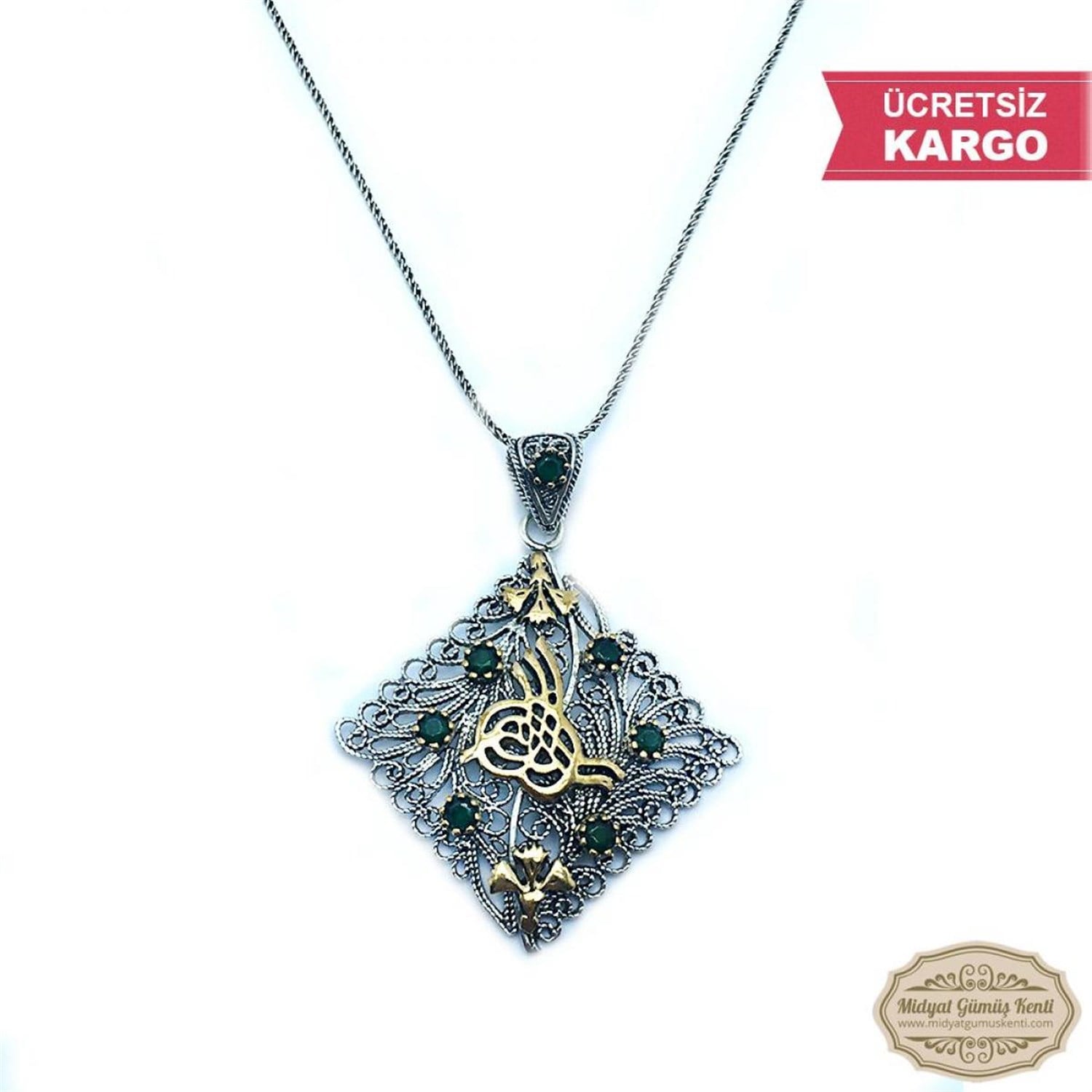 Osmanlı Tuğra Model Bayan Oksitli Telkari Gümüş Kolye Ucu