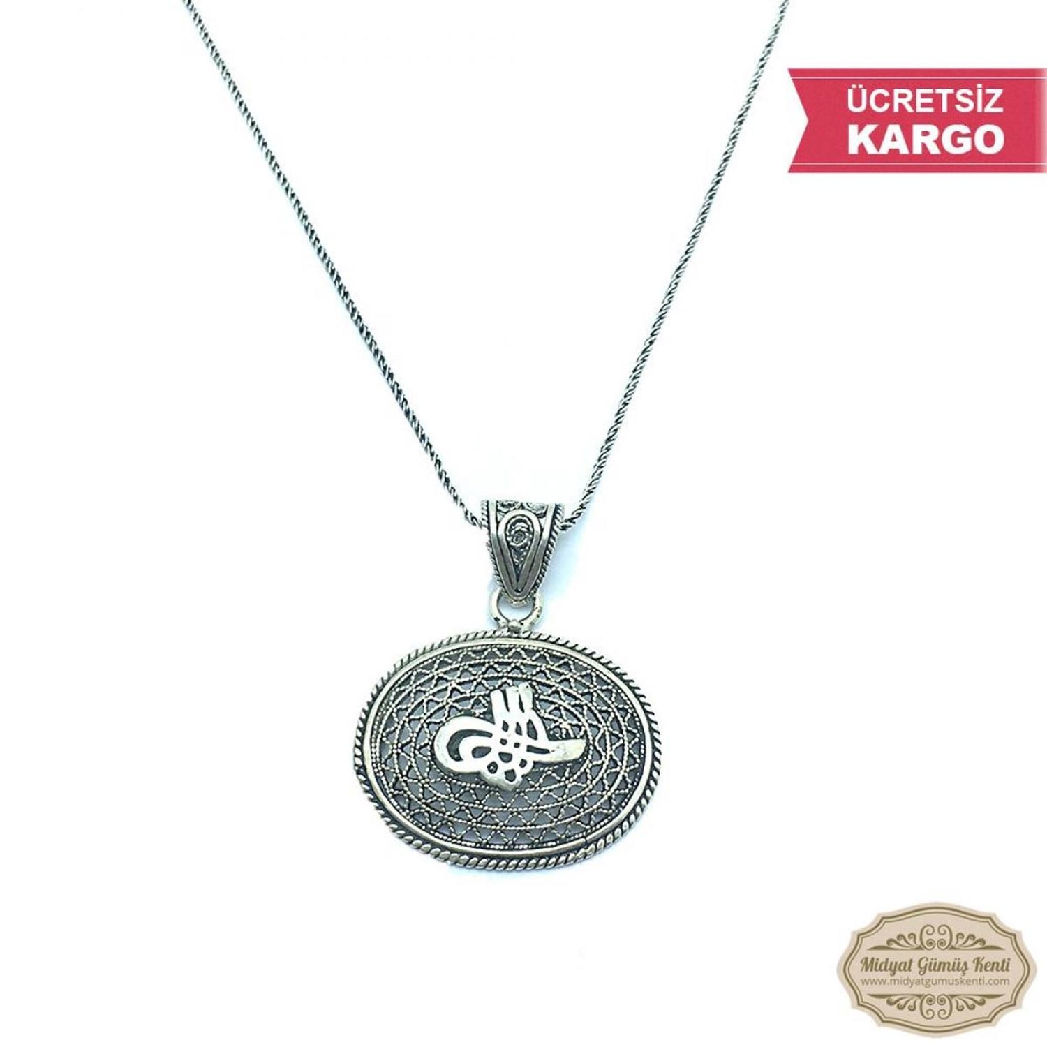 Osmanlı Tuğra Model Bayan Oksitli Telkari Gümüş Kolye Ucu