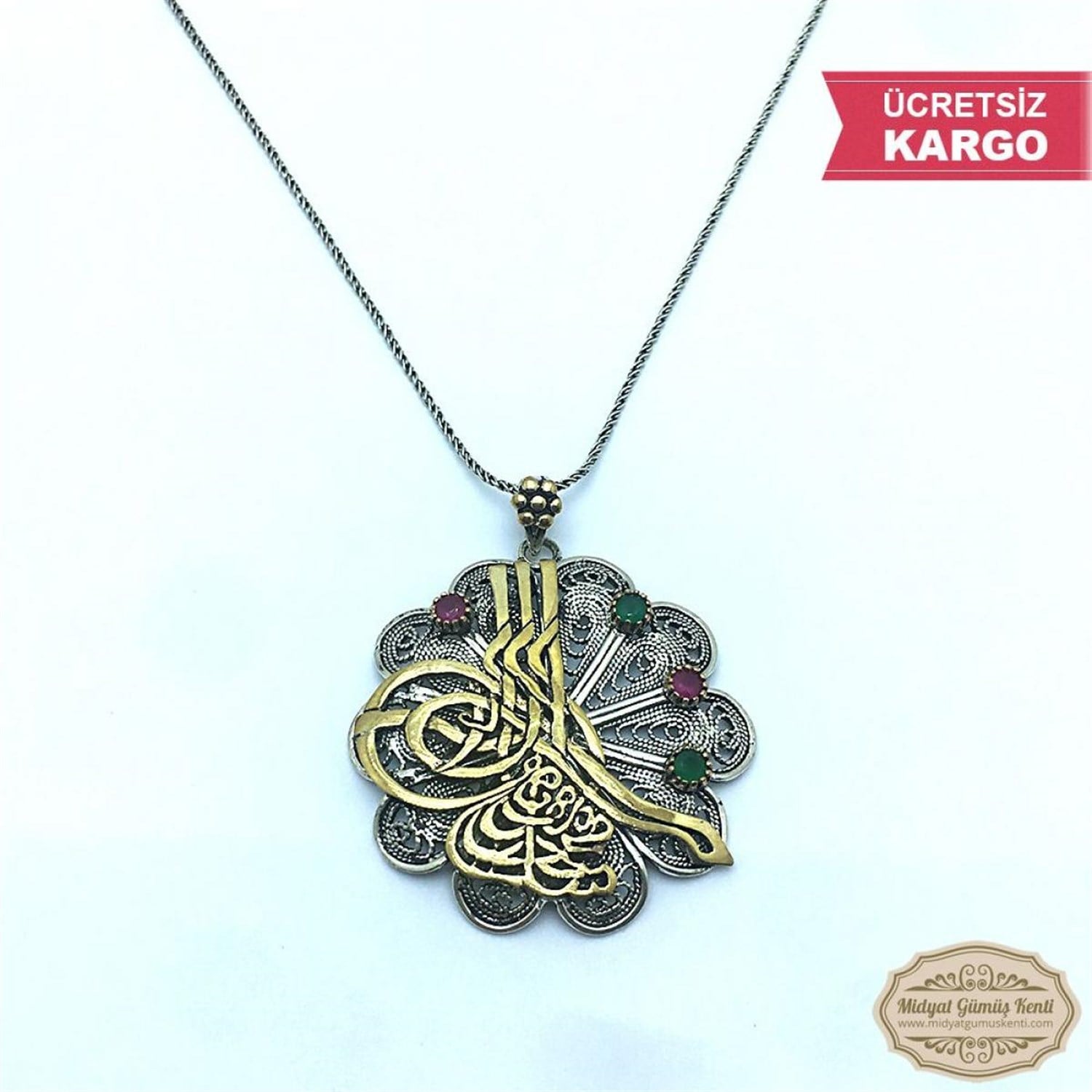 Osmanlı Tuğra Model Bayan Oksitli Telkari Gümüş Kolye Ucu