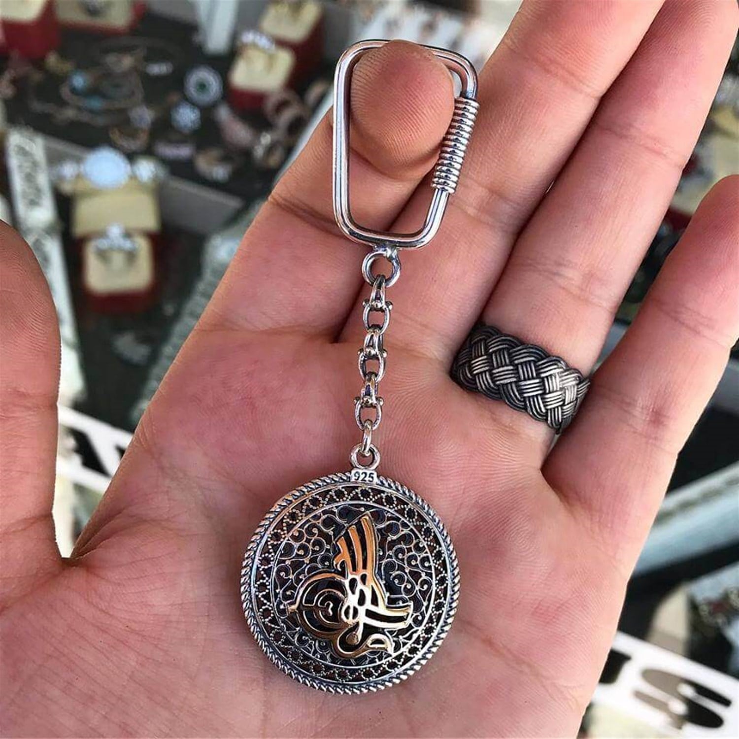 Osmanlı Tuğrası işlemeli 925 Ayar Telkari Gümüş Anahtarlık