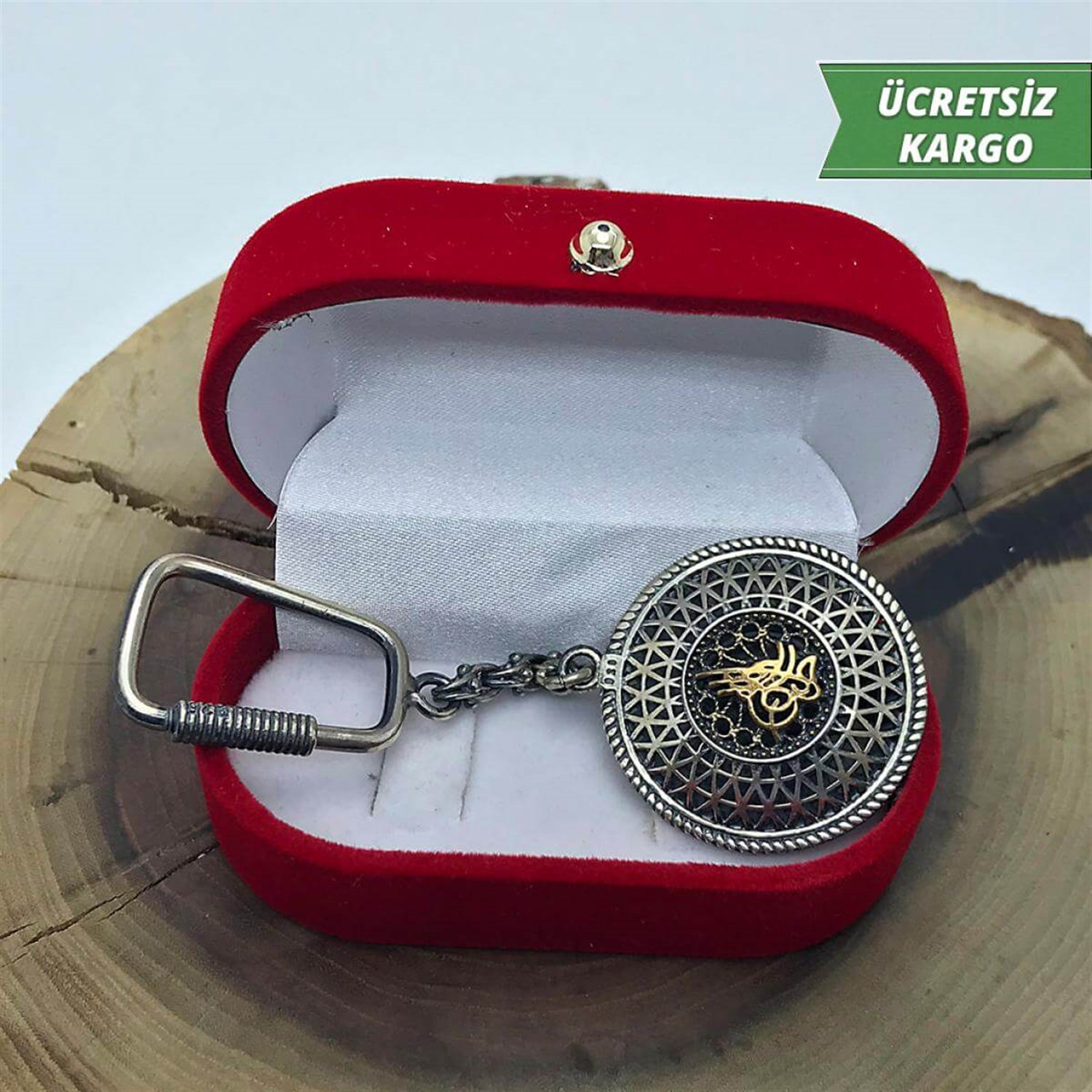 Osmanlı Tuğrası ve Selçuklu Kartalı işlemeli Telkari Gümüş Anahtarlık