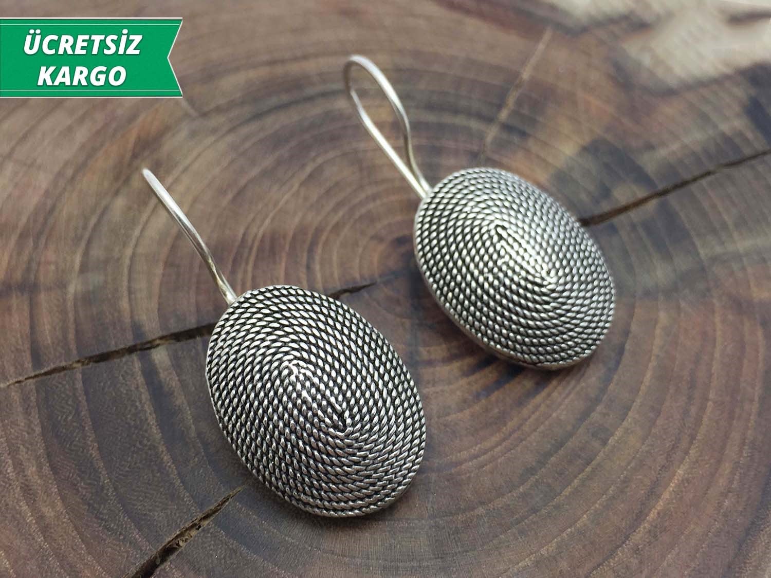 Oval Model Mardin Hasırı Gümüş Bayan Küpe