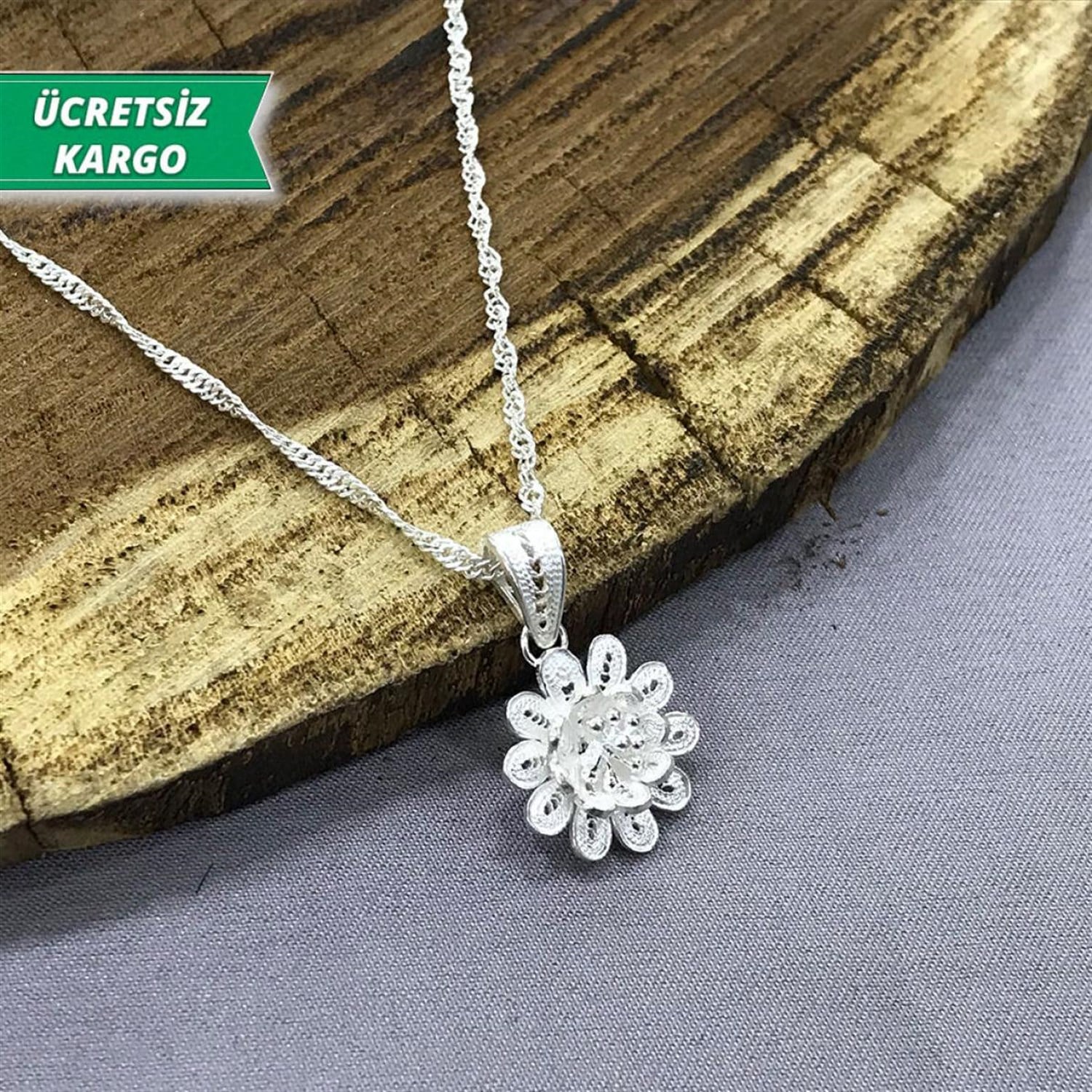 Papatya Hasır Model Midyat Yöresel Telkari Gümüş Kolye Ucu