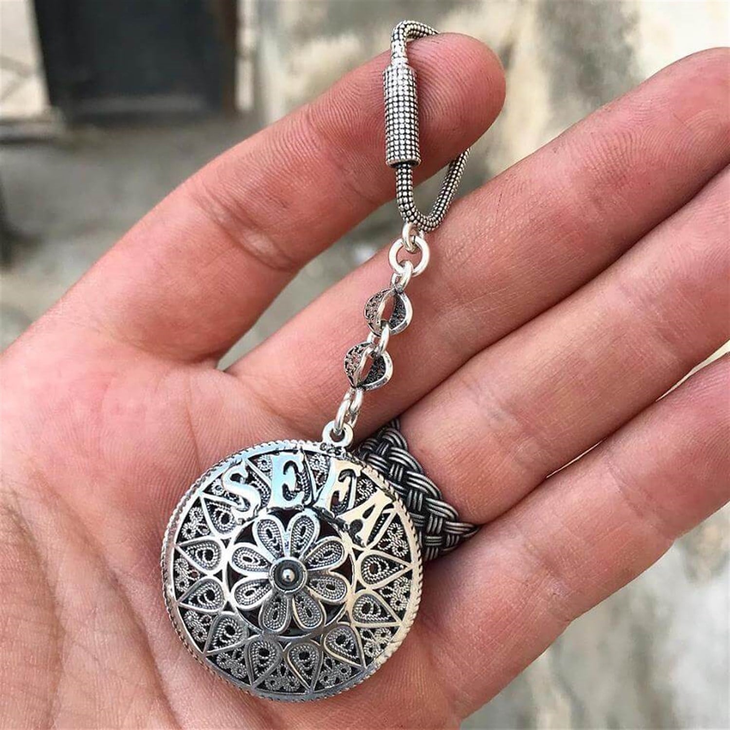 Papatya Model 925 Ayar isimli Telkari Gümüş Anahtarlık