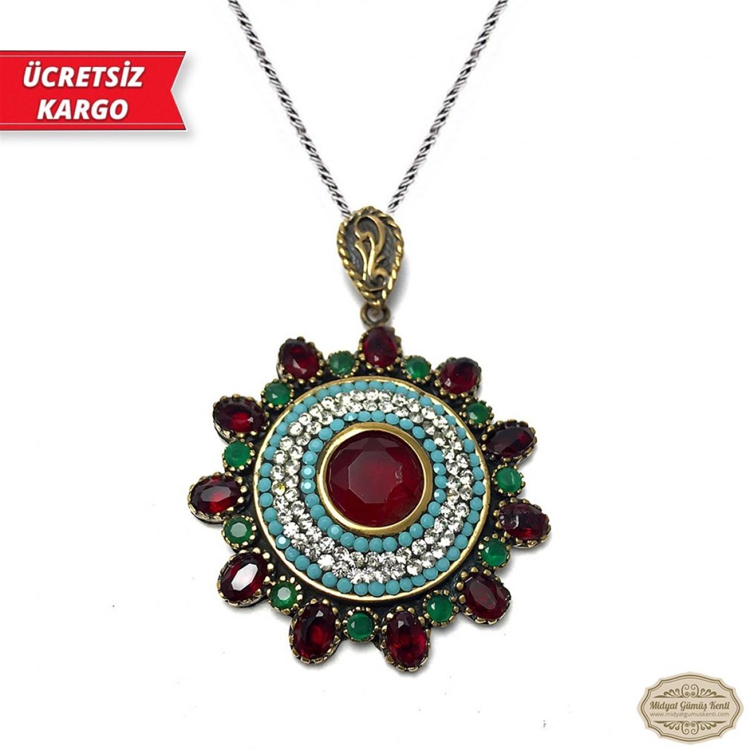 Papatya Model Midyat Yöresel Otantik Gümüş Kolye Ucu