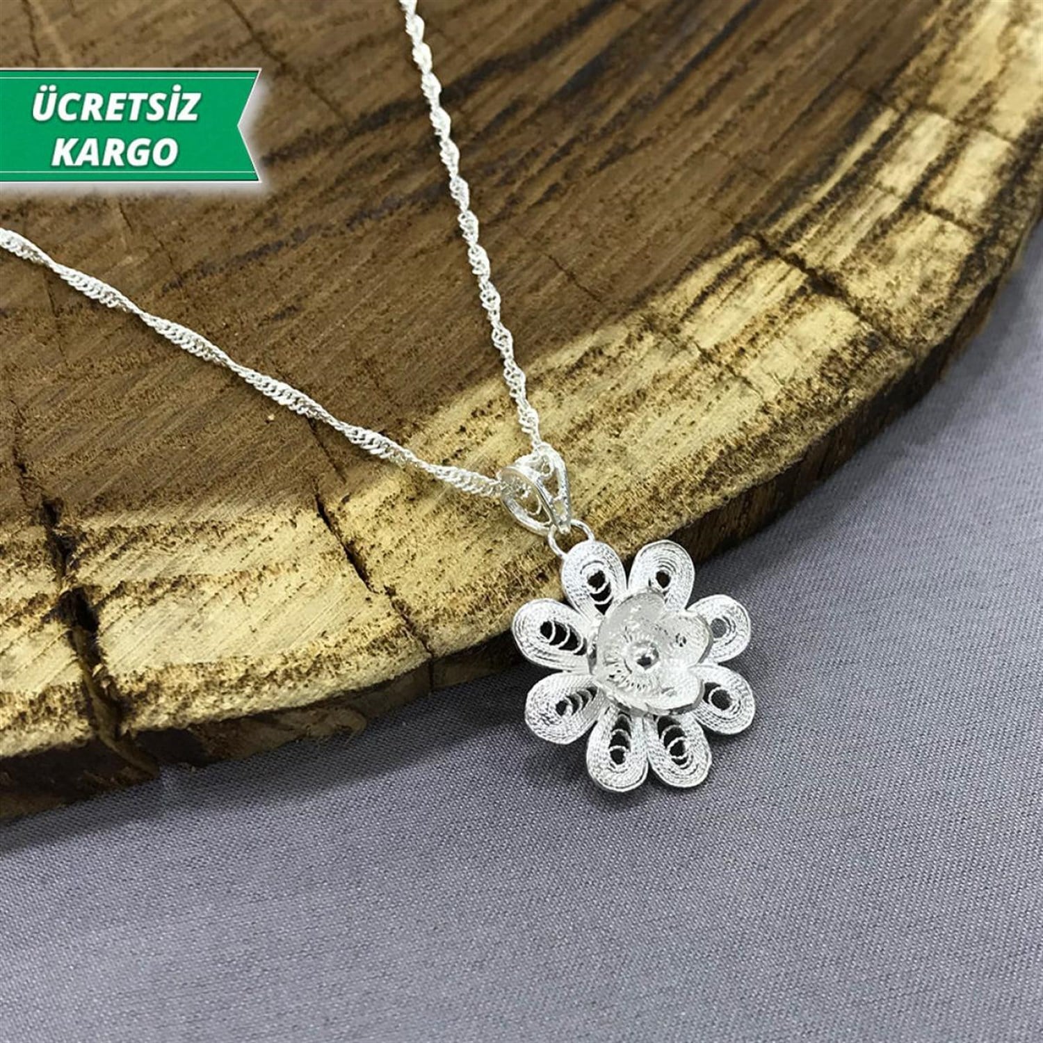 Papatya Model Midyat Yöresel Telkari Gümüş Kolye Ucu