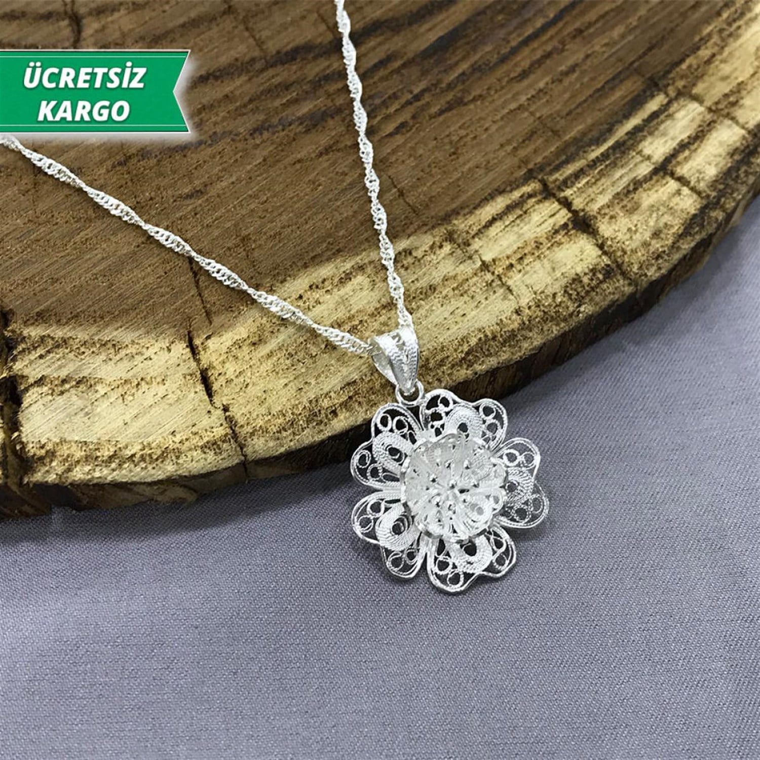 Papatya Model Midyat Yöresel Telkari Gümüş Kolye Ucu