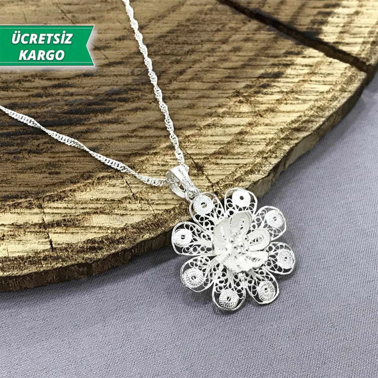 Papatya Model Midyat Yöresel Telkari Gümüş Kolye Ucu
