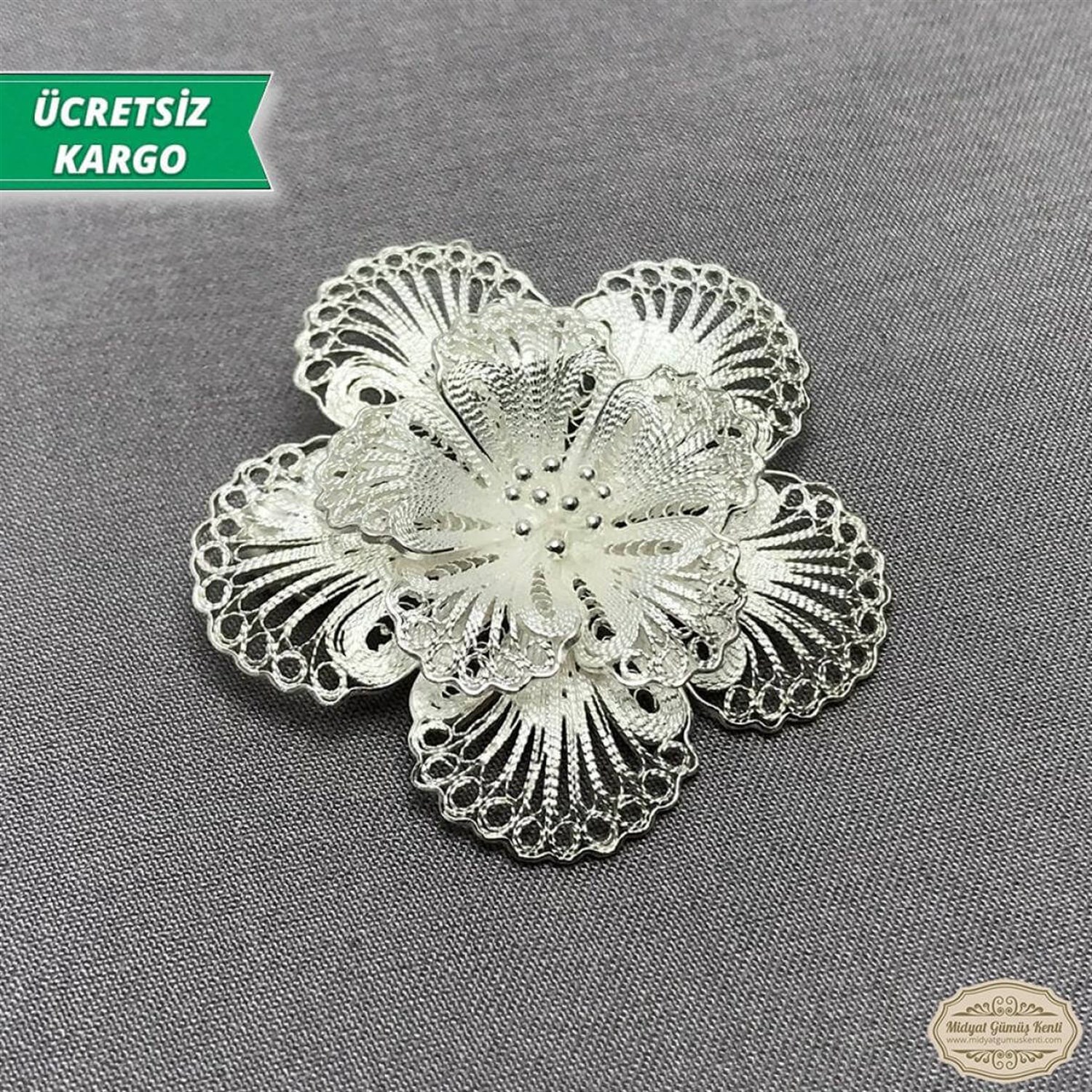 Papatya Model Telkari Bayan Gümüş Broş