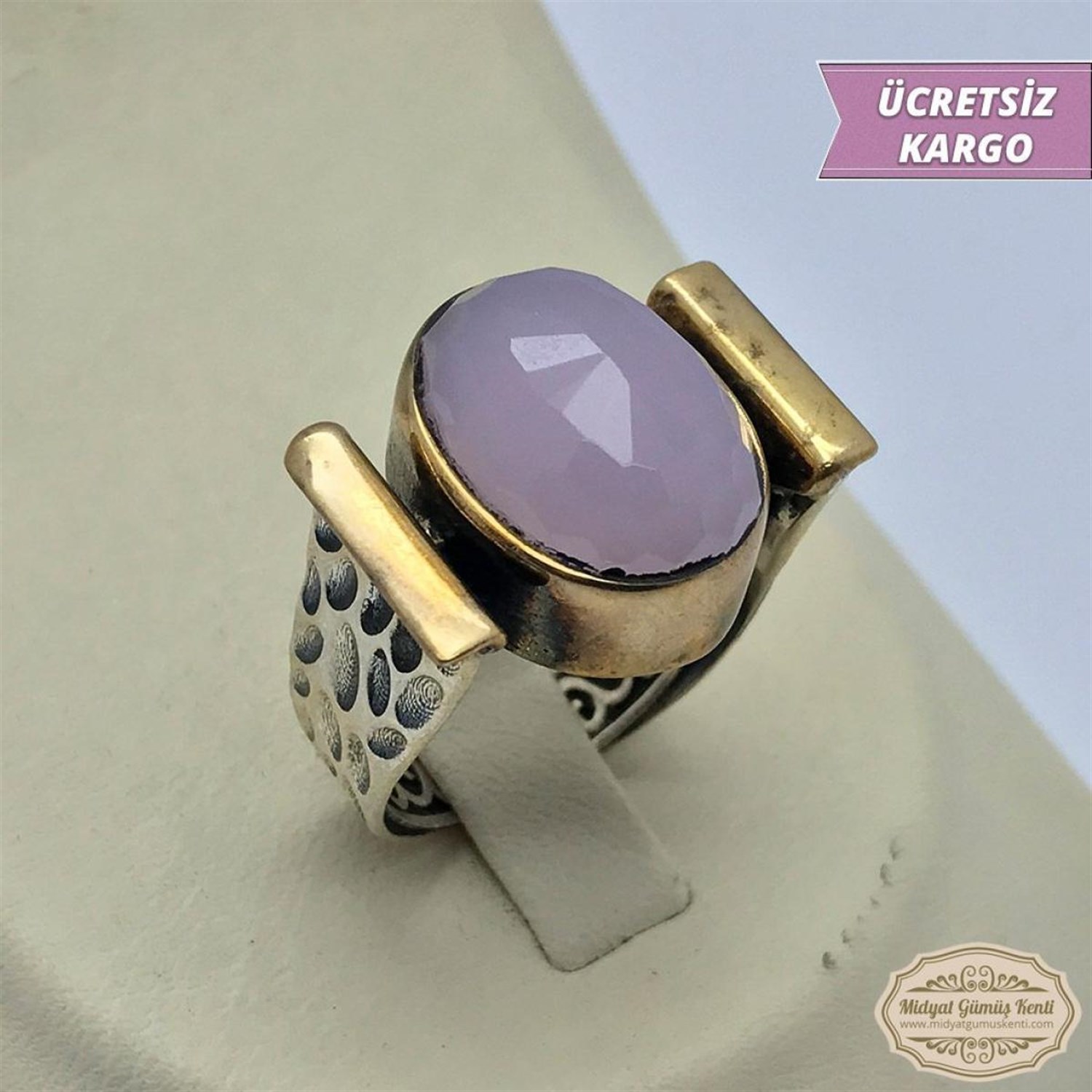 Pembe Kuvars Taşlı 101 Model 925 Ayar Otantik Bayan Gümüş Yüzük