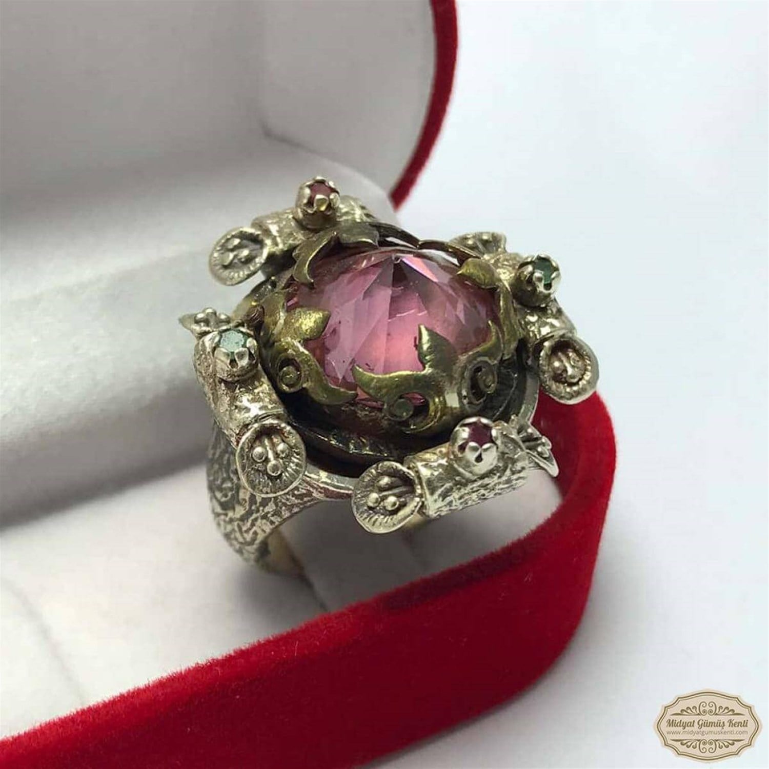 Pembe Kuvars Taşlı Bayan Otantik Gümüş Yüzük