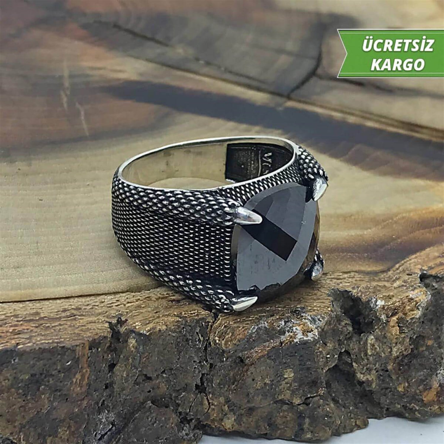 Pençe Model Zirkon Taşlı Erkek Gümüş Yüzük