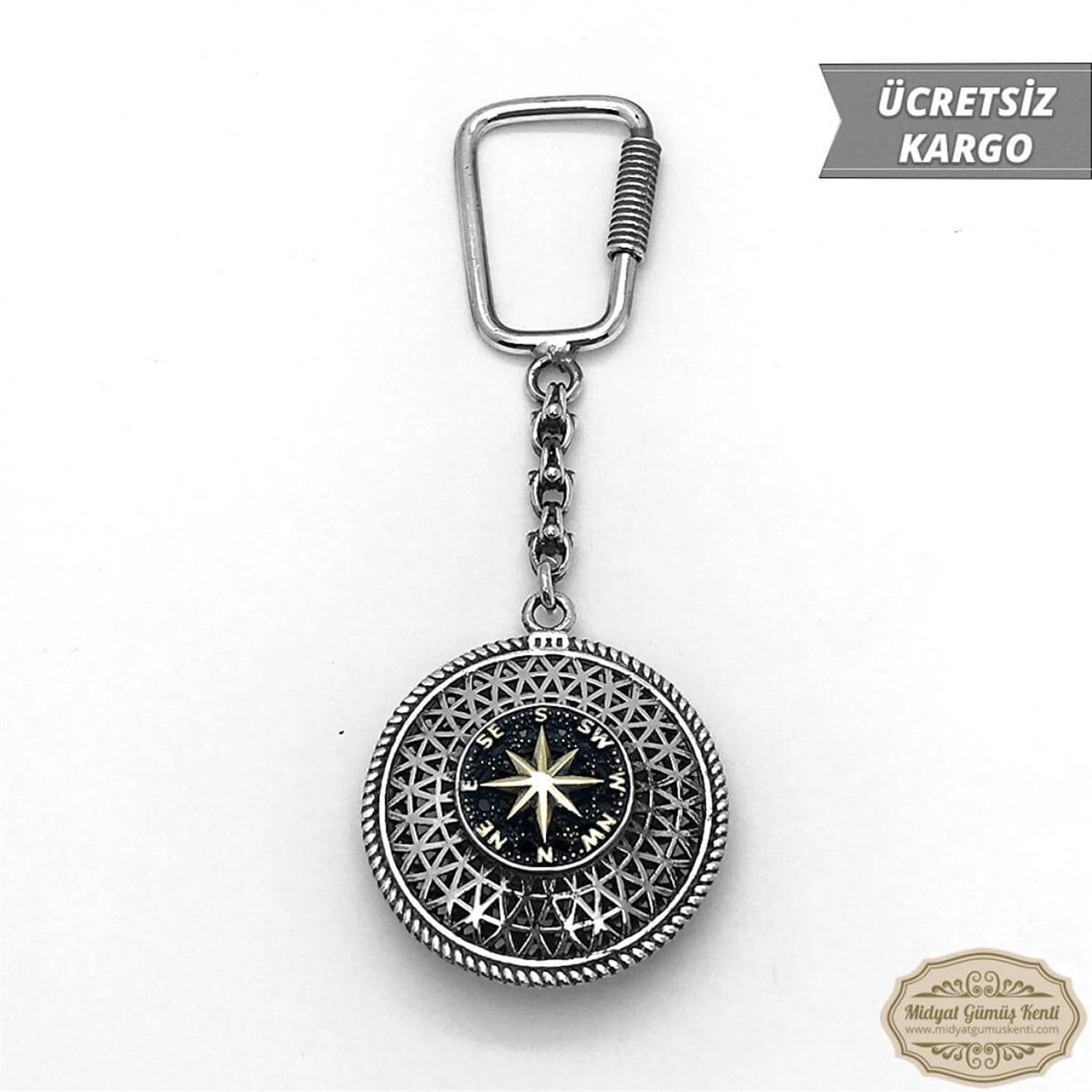 Pusula Model 925 Ayar Midyat Gümüş Anahtarlık