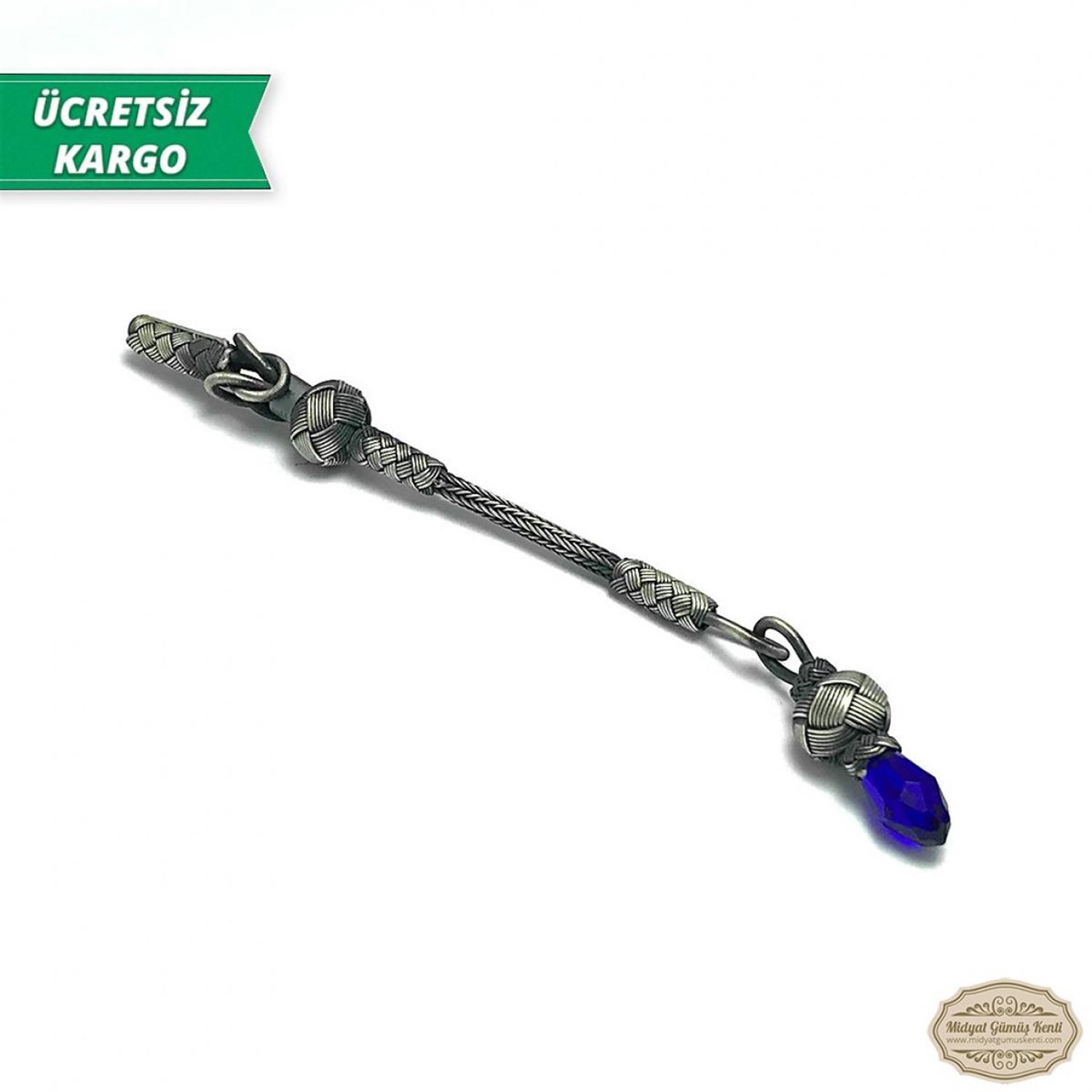Safir Taşlı 1000 Ayar Kazaziye Gümüş Tespih Püskülü
