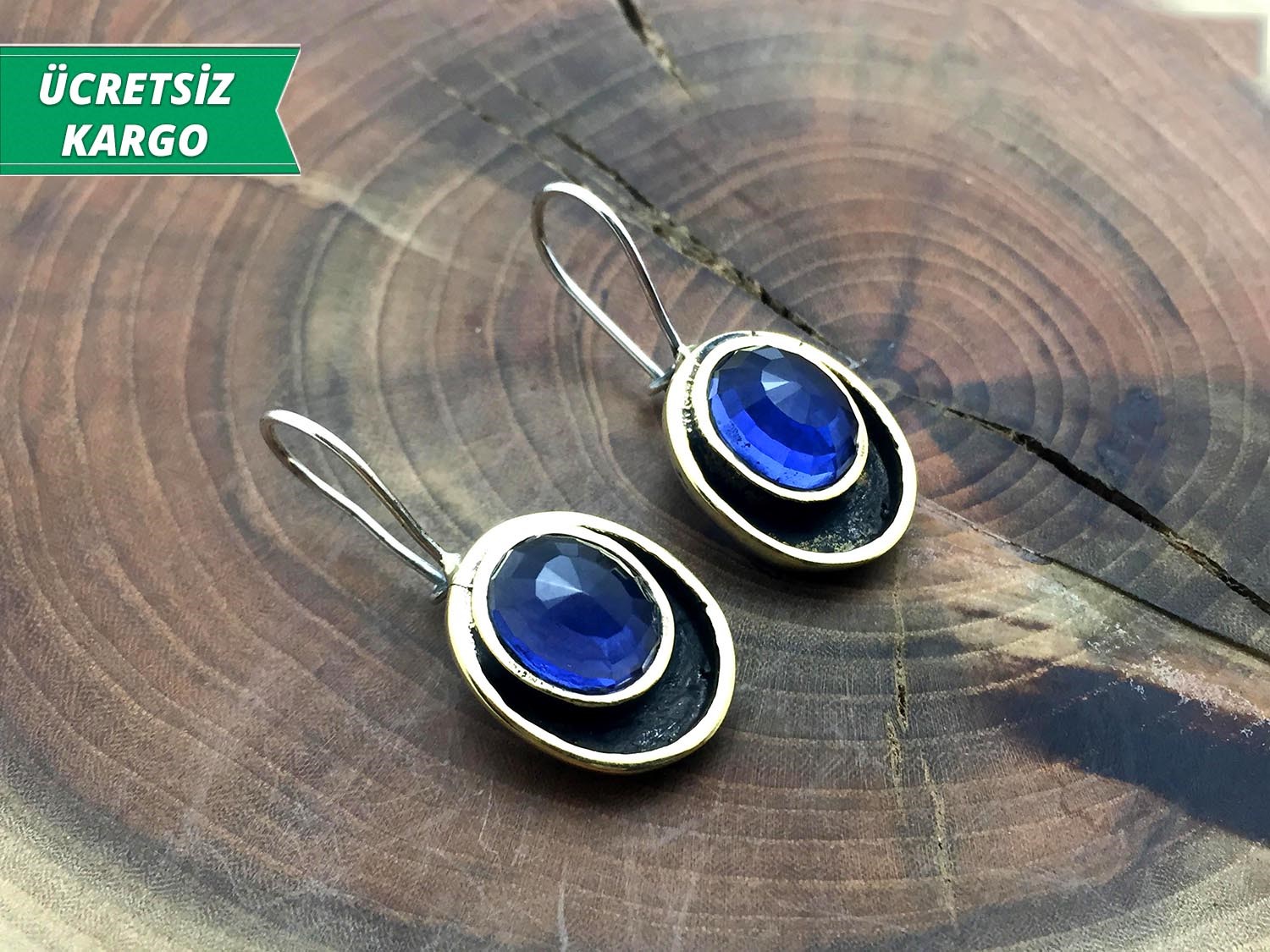 Safir Taşlı Hilal Model 925 Ayar Gümüş Bayan Otantik Küpe