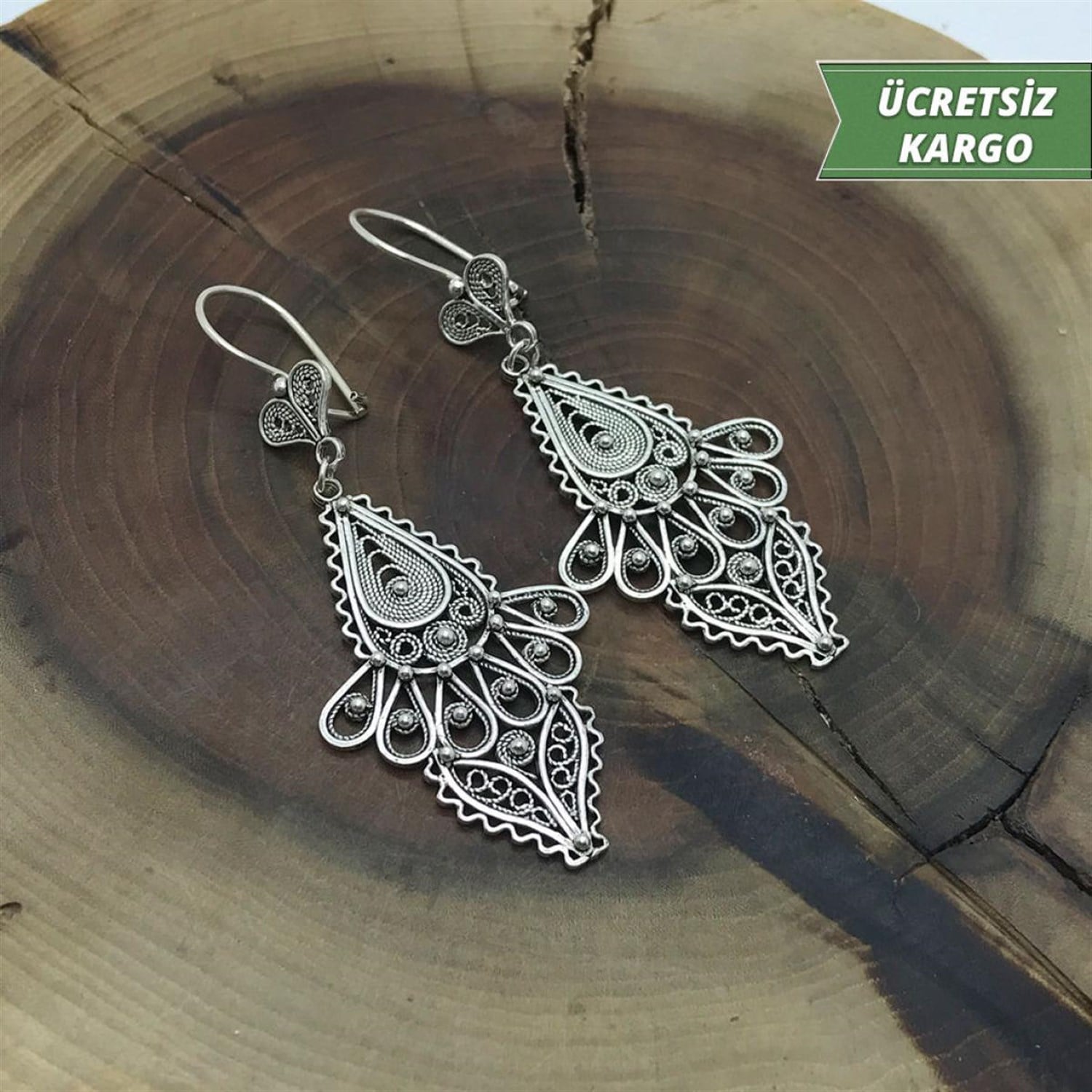 Saksı Model Midyat Yöresel Oksitli Telkari Gümüş Küpe