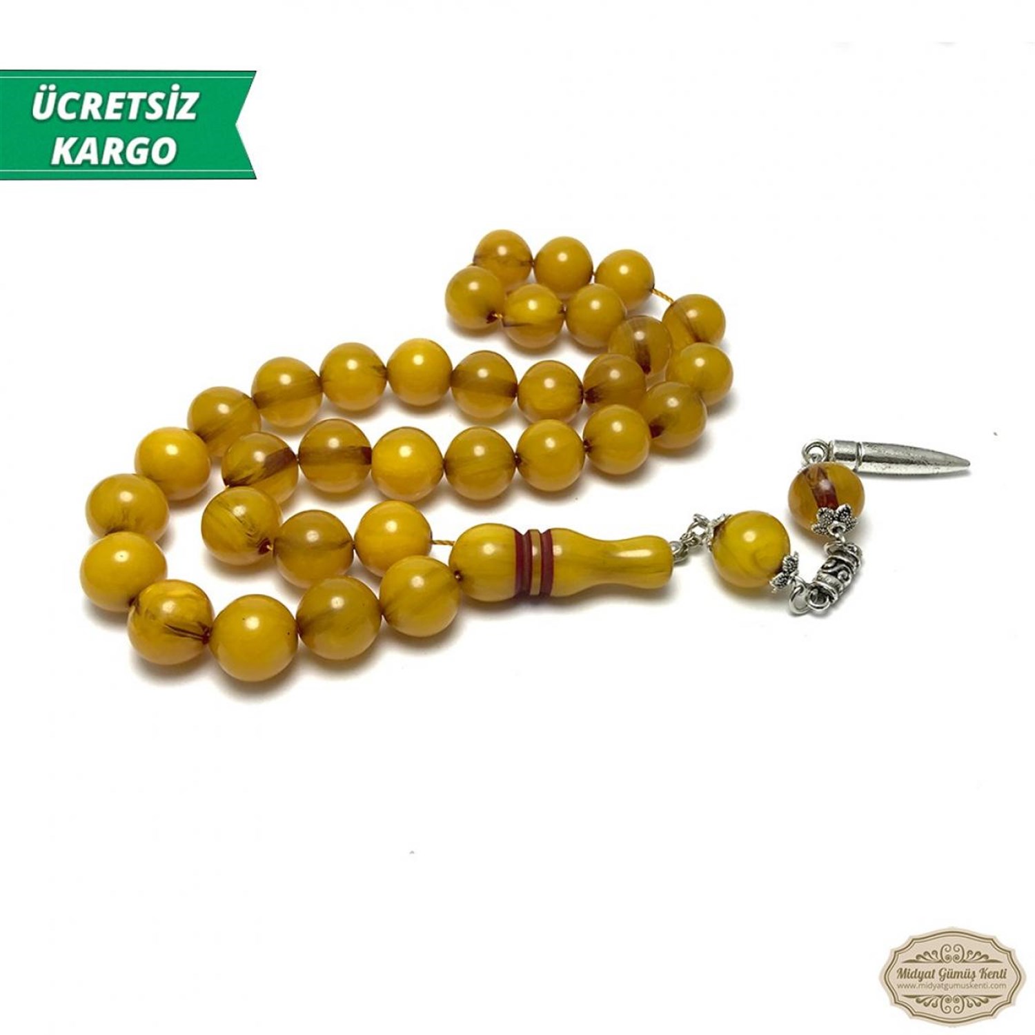 Sarı Renk Küre Kesim Toz Kehribar Tesbih