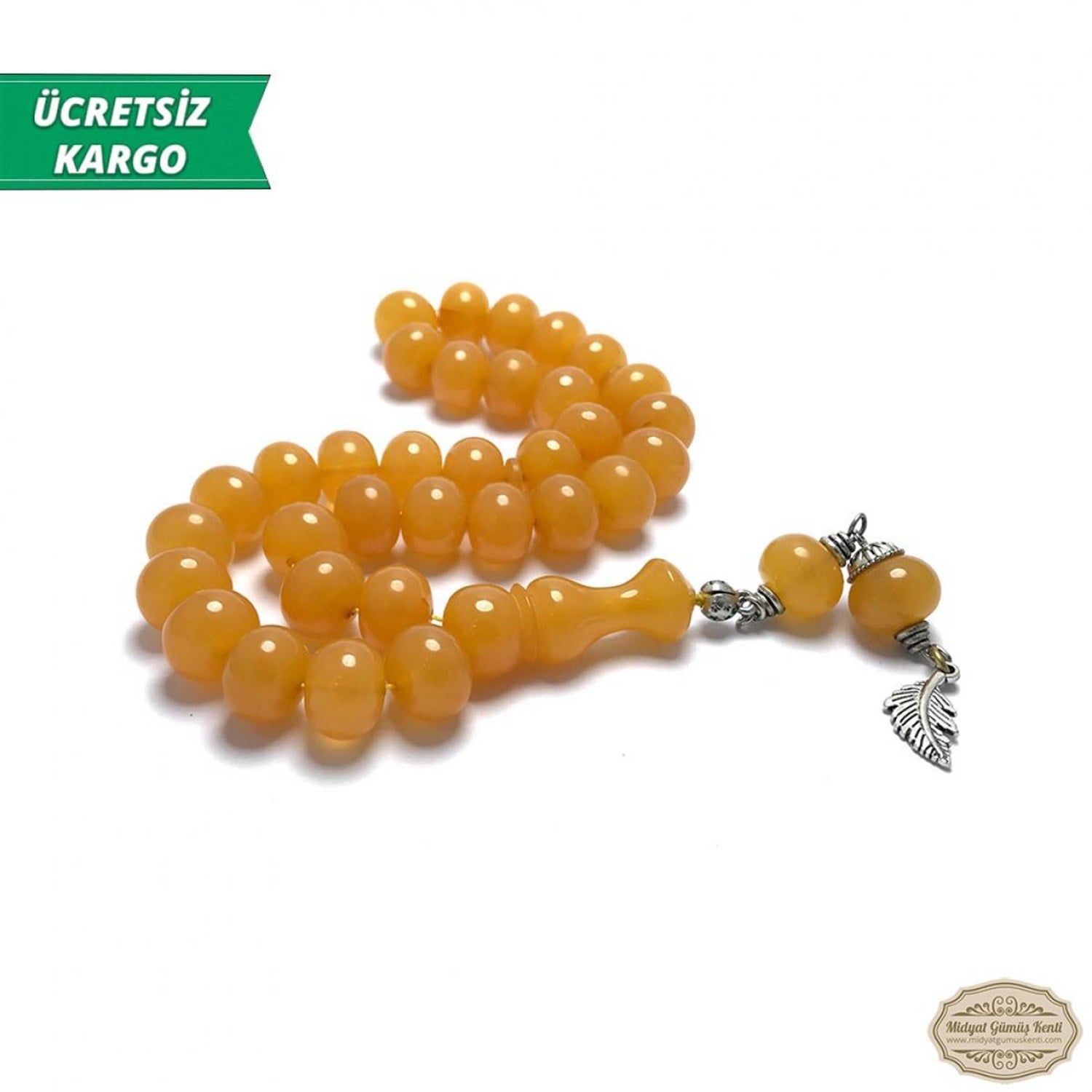 Sarı Renkte Tekerelek Kesim Sıkma Kehribar Tesbih